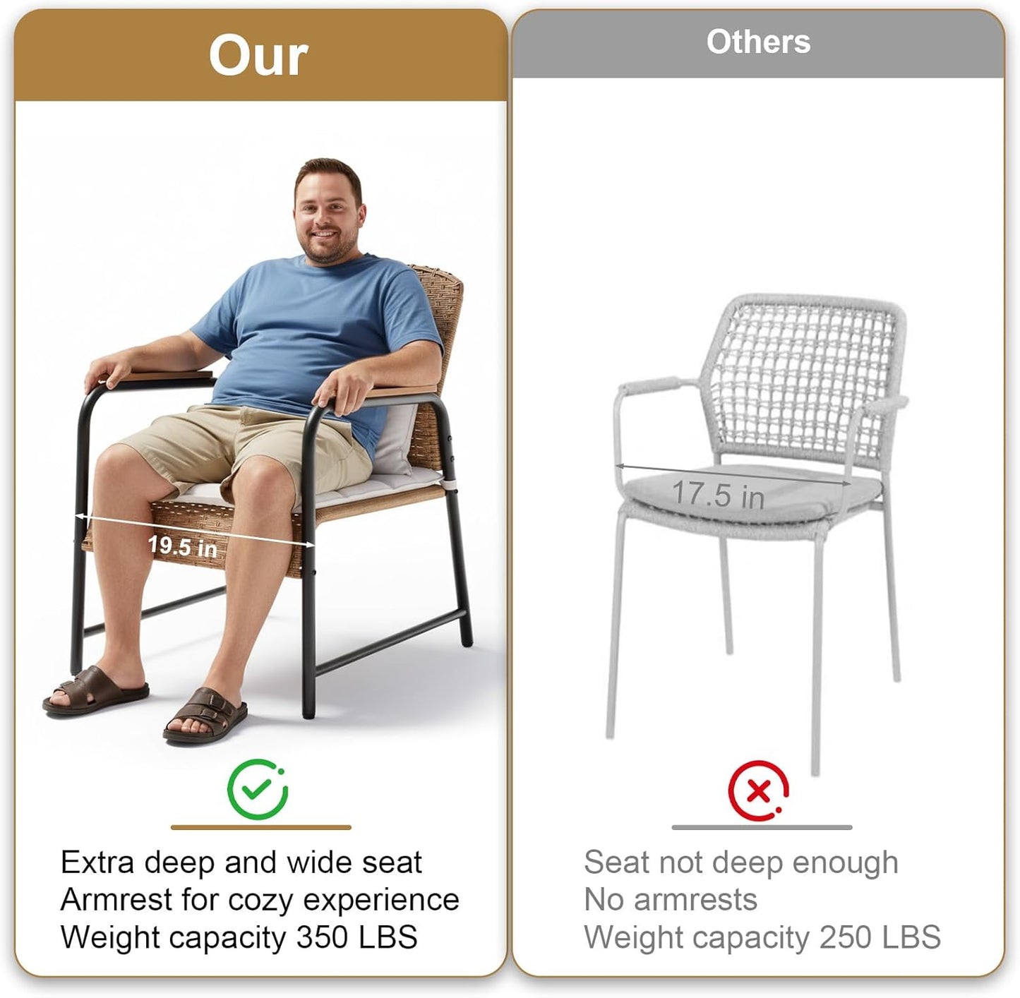 JOYURE 3 Pieces Outdoor Patio Furniture Set,All-Weather Wicker Rattan Bistro Set with Coffee Table and Cushions for Yard,Garden,Balcony,Beige