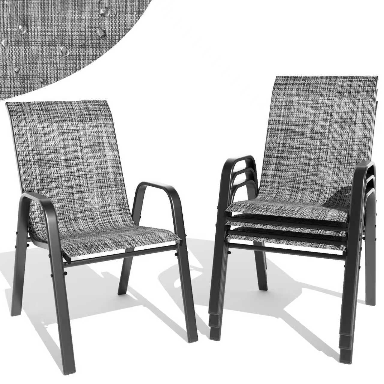 Patio Dining Chairs Set of 4 Outdoor Stackable Dining Chairs for All Weather 350lbs Capacity Heavy Duty Textilene Fabric Rustproof Metal Frame Patio Furniture for Backyard Garden Poolside (Brown)