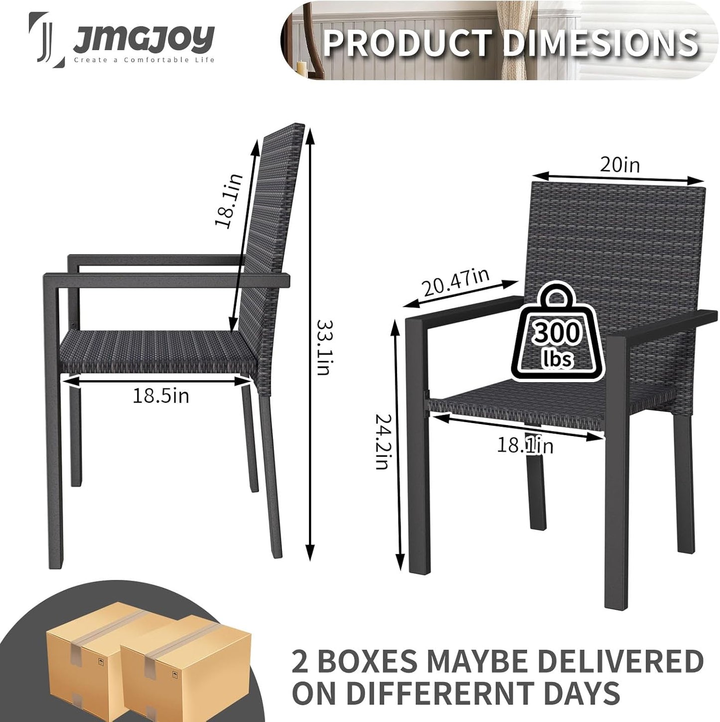 Stackable Patio Chairs Set of 4, Wicker Outdoor Dining Chair, All-Weather Rattan Patio Dining Sets with Deep Seat for Patio, Garden, Lawn, Firepit, Black