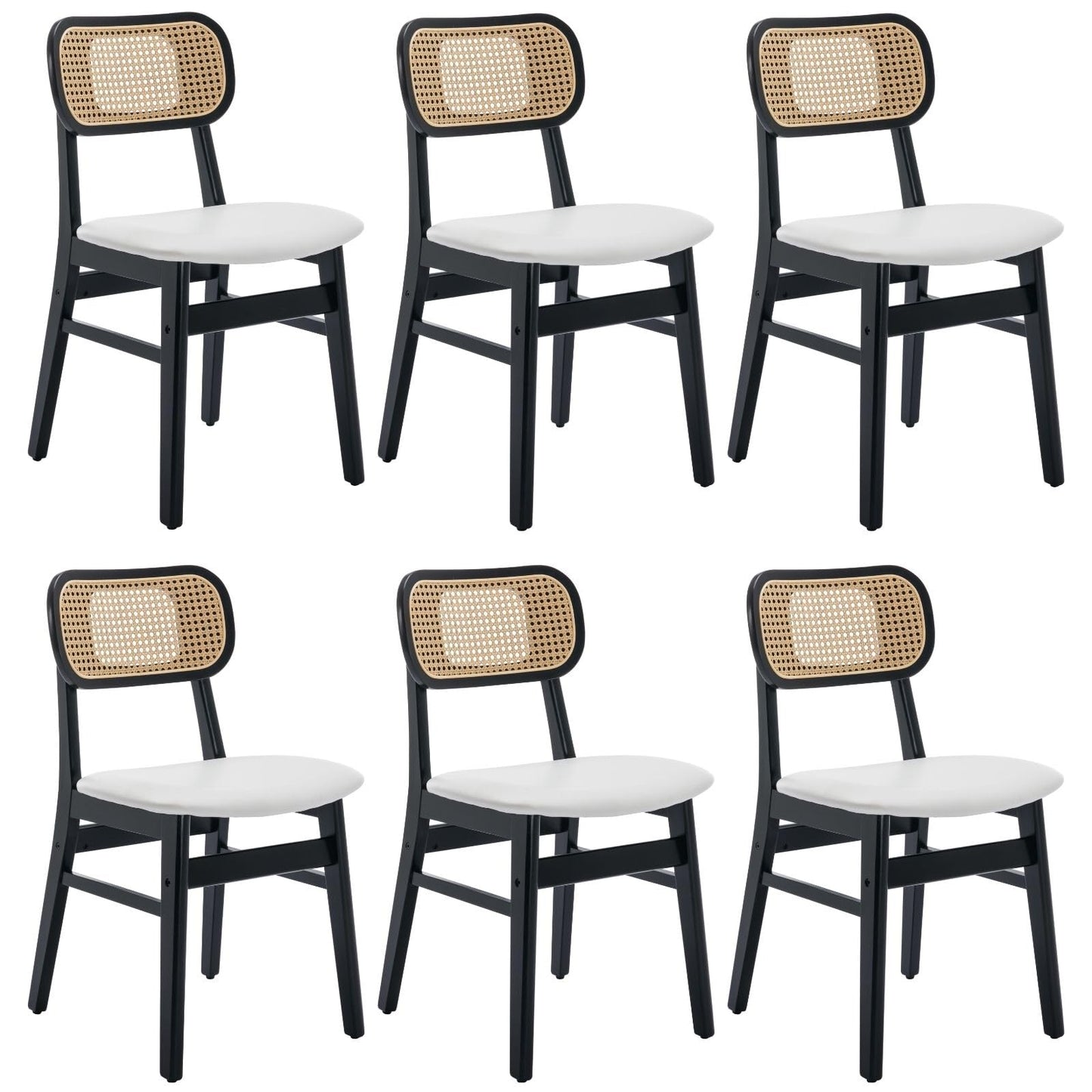ROCITY Rattan Dining Chairs Set of 2 Beige Linen Fabric Dining Room Chairs Natural Wooden Kitchen Chairs Farmhouse Boho
