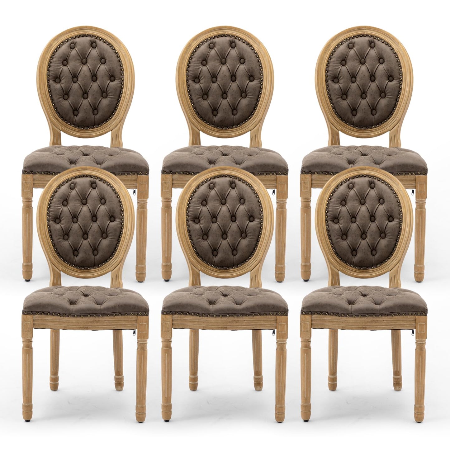 Rattan Dining Chairs Set of 4, French Country Cane Back Upholstered Kitchen Chairs, Solid Wood Farmhouse Side Chairs, Beige
