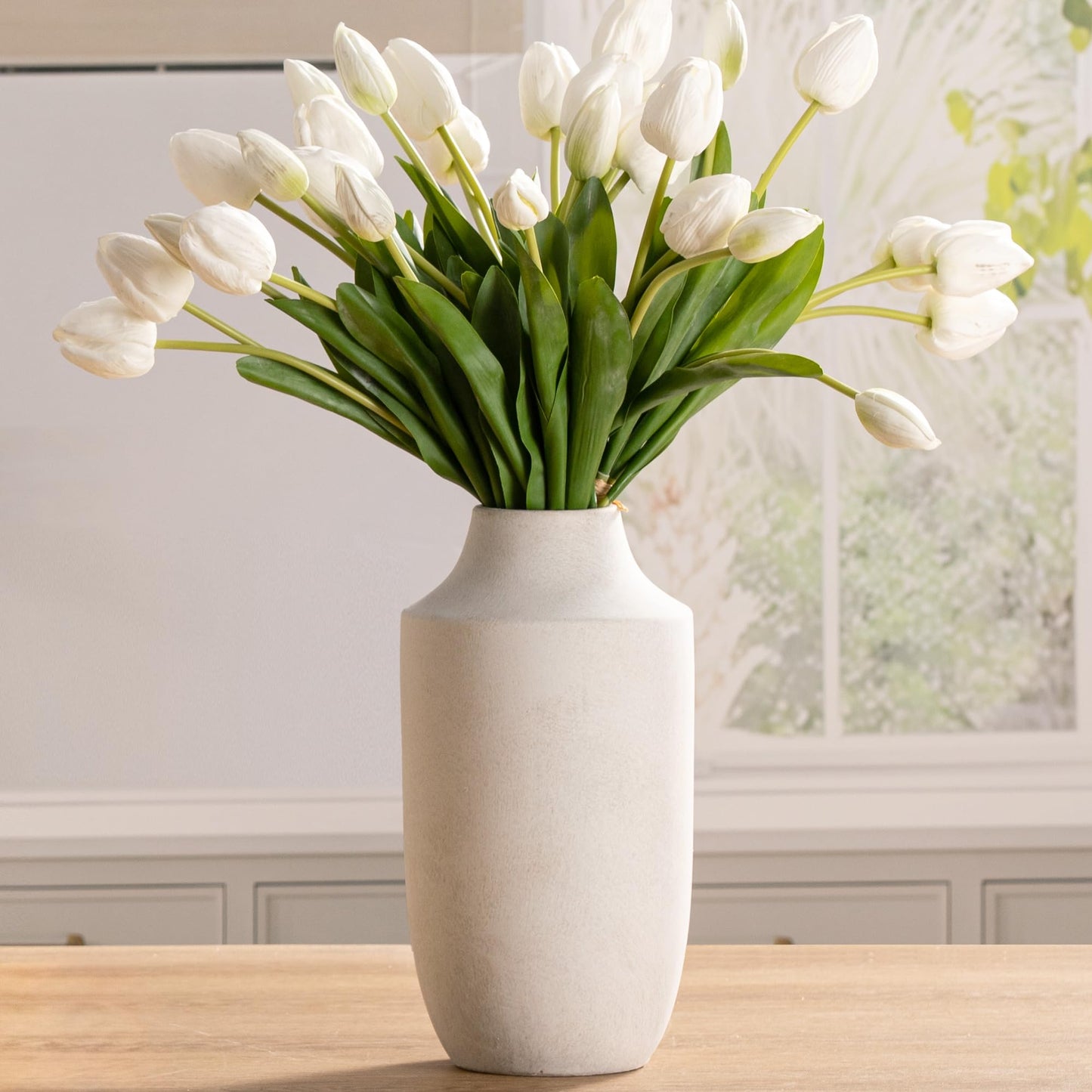 Mitt&Ditt Ceramic Flower Vase with Handles, 11 inch Tall Off-White Vase, Large Decorative Terracotta Vases, Farmhouse Rustic Pottery Vases for Home Decor, Living Room, Table