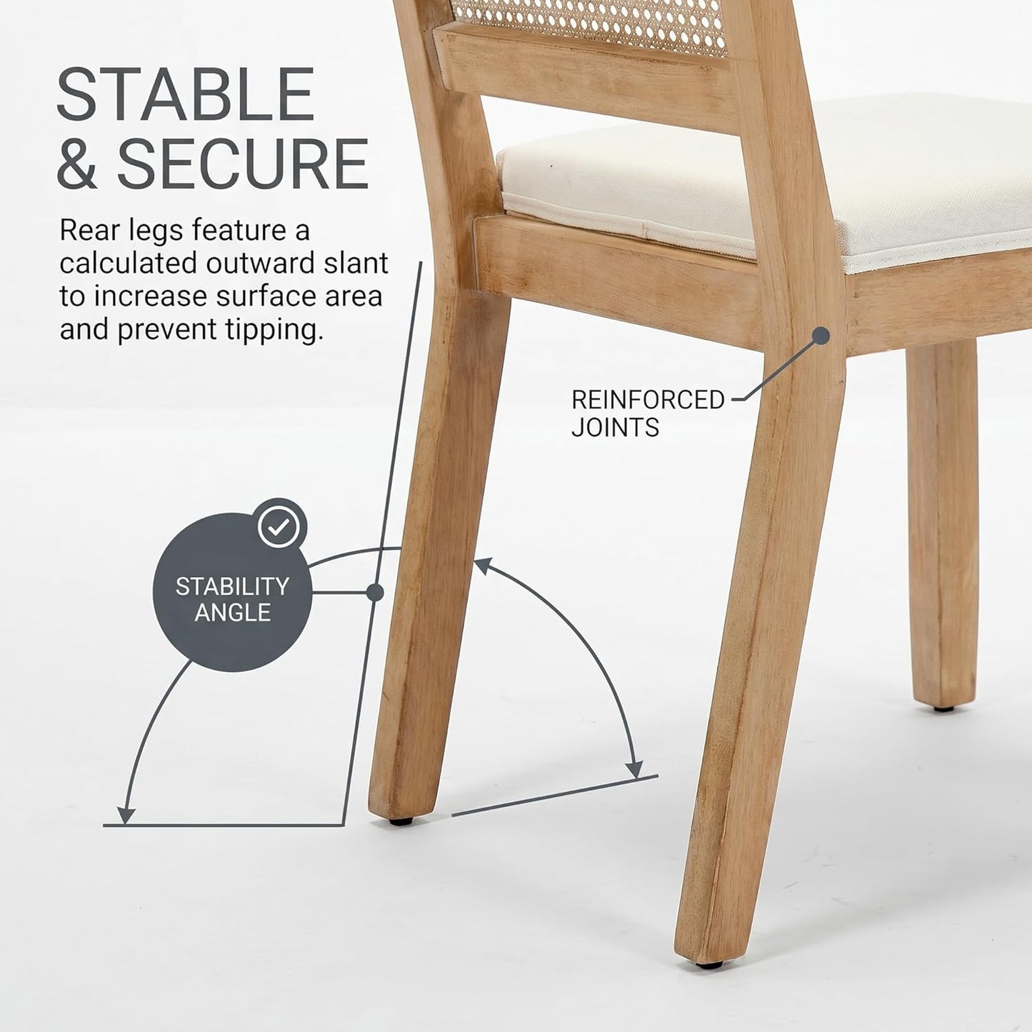 STHOUYN White Rattan Dining Chairs Set of 4 Solid Wood Frame, White Upholstered Seat Kitchen Chairs for Dining Room, Mid Century Modern Farmhouse Style, Comfortable Padded with Natural Finish