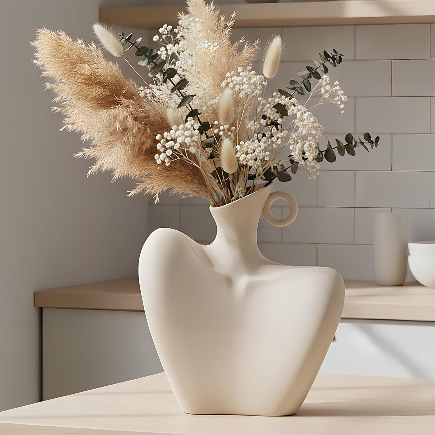 Minimalist Boho White Human Body Ceramic Vase Multi-Scene Home Decor