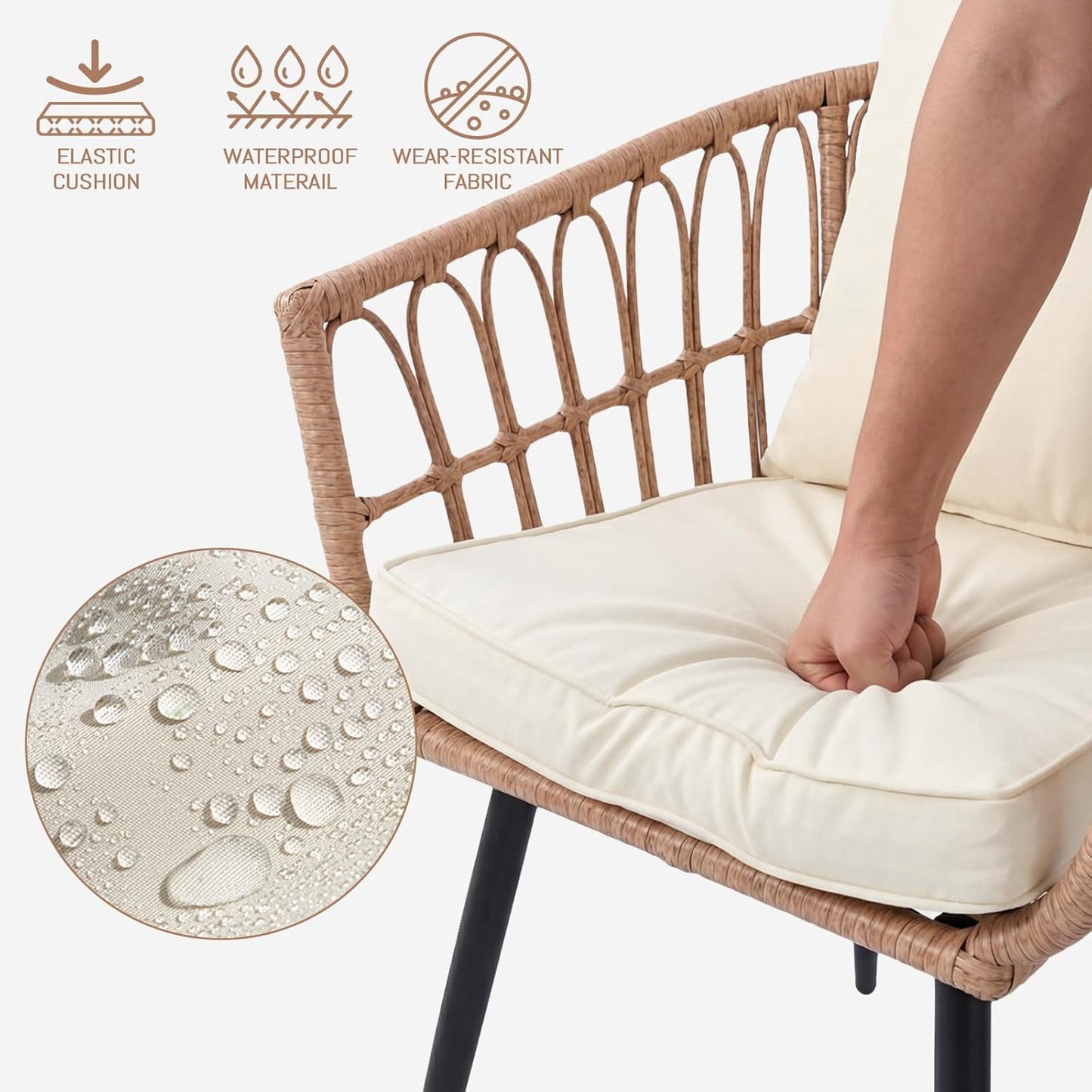 3-Piece Beige Wicker Bistro Set All-Weather Outdoor Patio Furniture