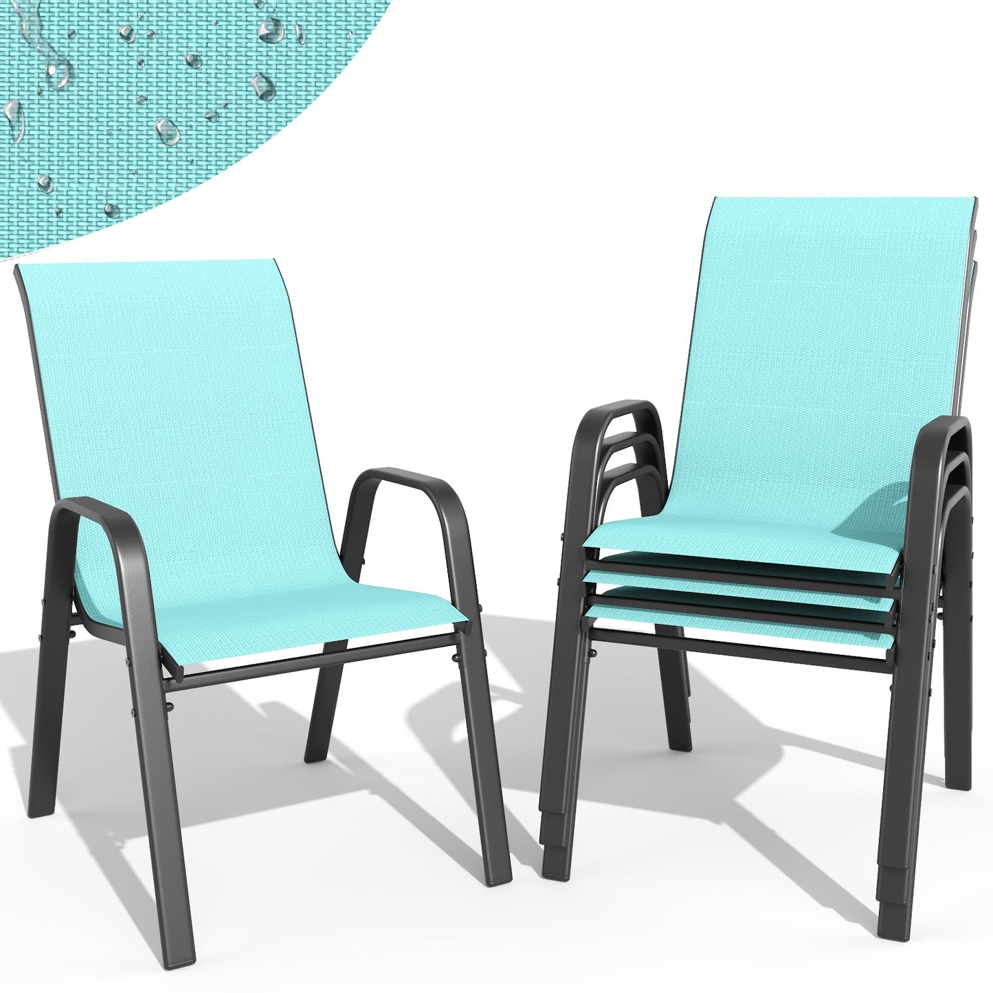 Patio Dining Chairs Set of 4 Outdoor Stackable Dining Chairs for All Weather 350lbs Capacity Heavy Duty Textilene Fabric Rustproof Metal Frame Patio Furniture for Backyard Garden Poolside (Brown)