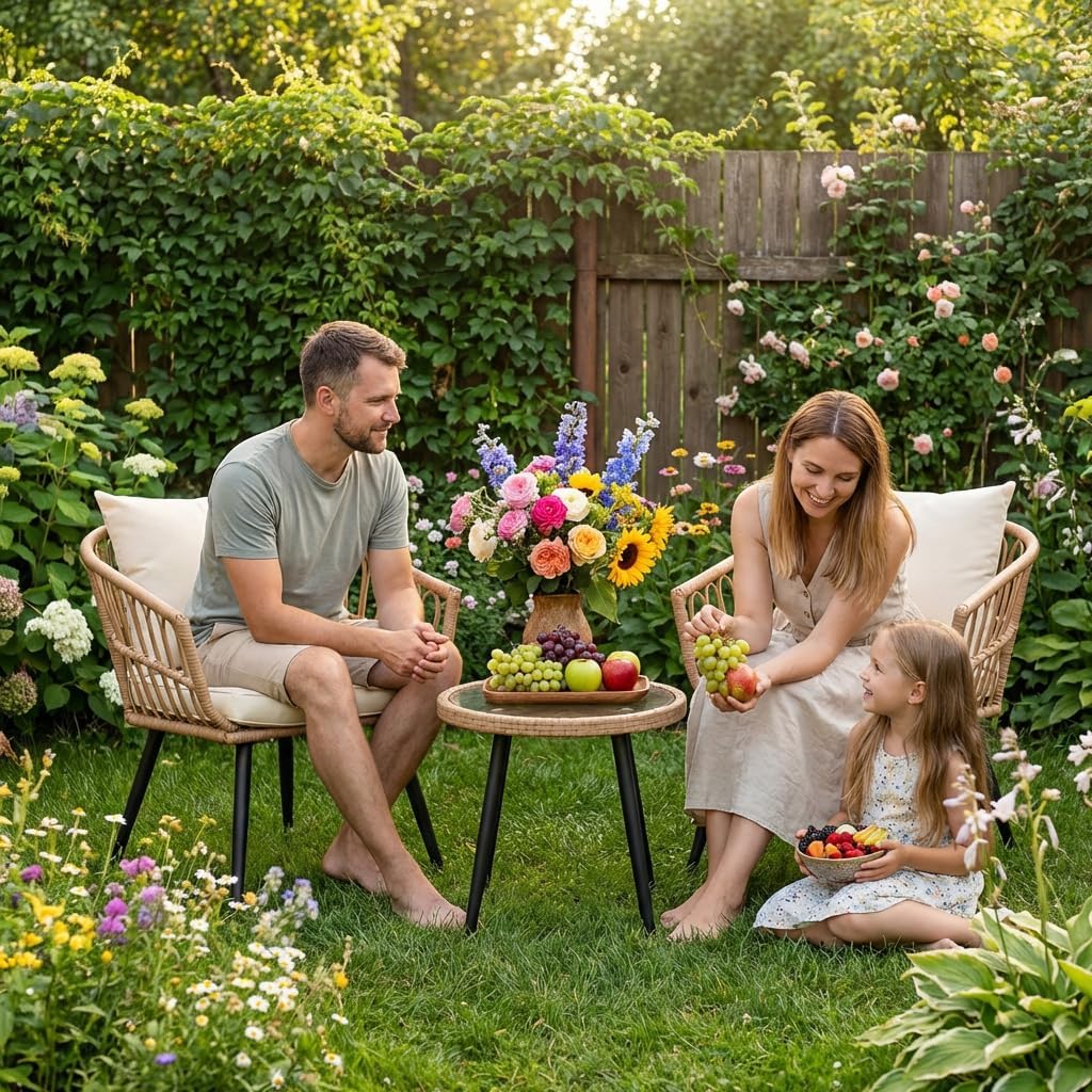 3-Piece Beige Wicker Bistro Set All-Weather Outdoor Patio Furniture