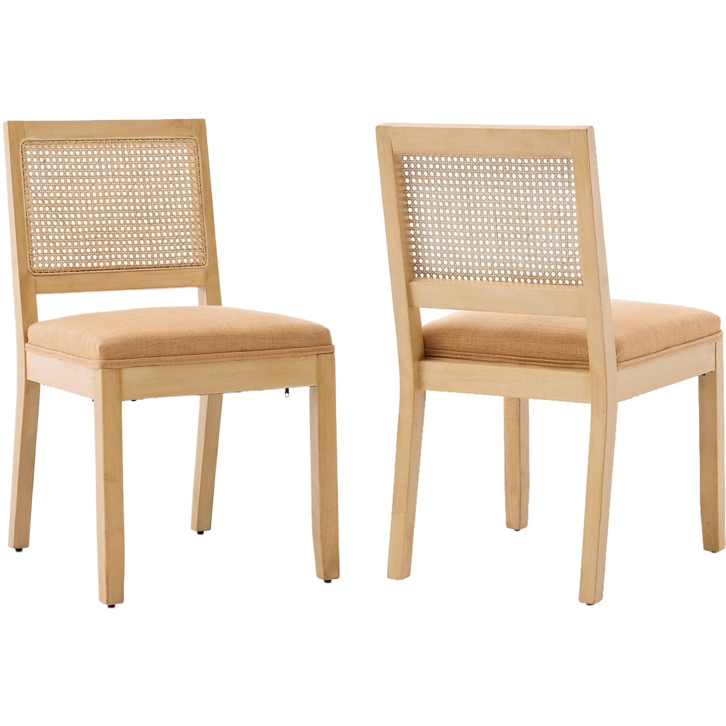 French Country Dining Chairs Set of 6, Ivory Boho Style Woven Back Kitchen Chairs, Linen Upholstered Seats with Wood Legs for Kitchen & Dining Room, Sillas de Comedor (Beige, 6Pcs)