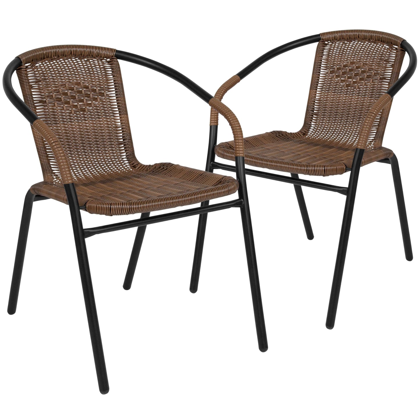 Flash Furniture Lila Modern Rattan Indoor/Outdoor Stackable Dining Chairs, Stacking Rattan Bistro Chairs for Patio or Restaurant, Set of 4, Black