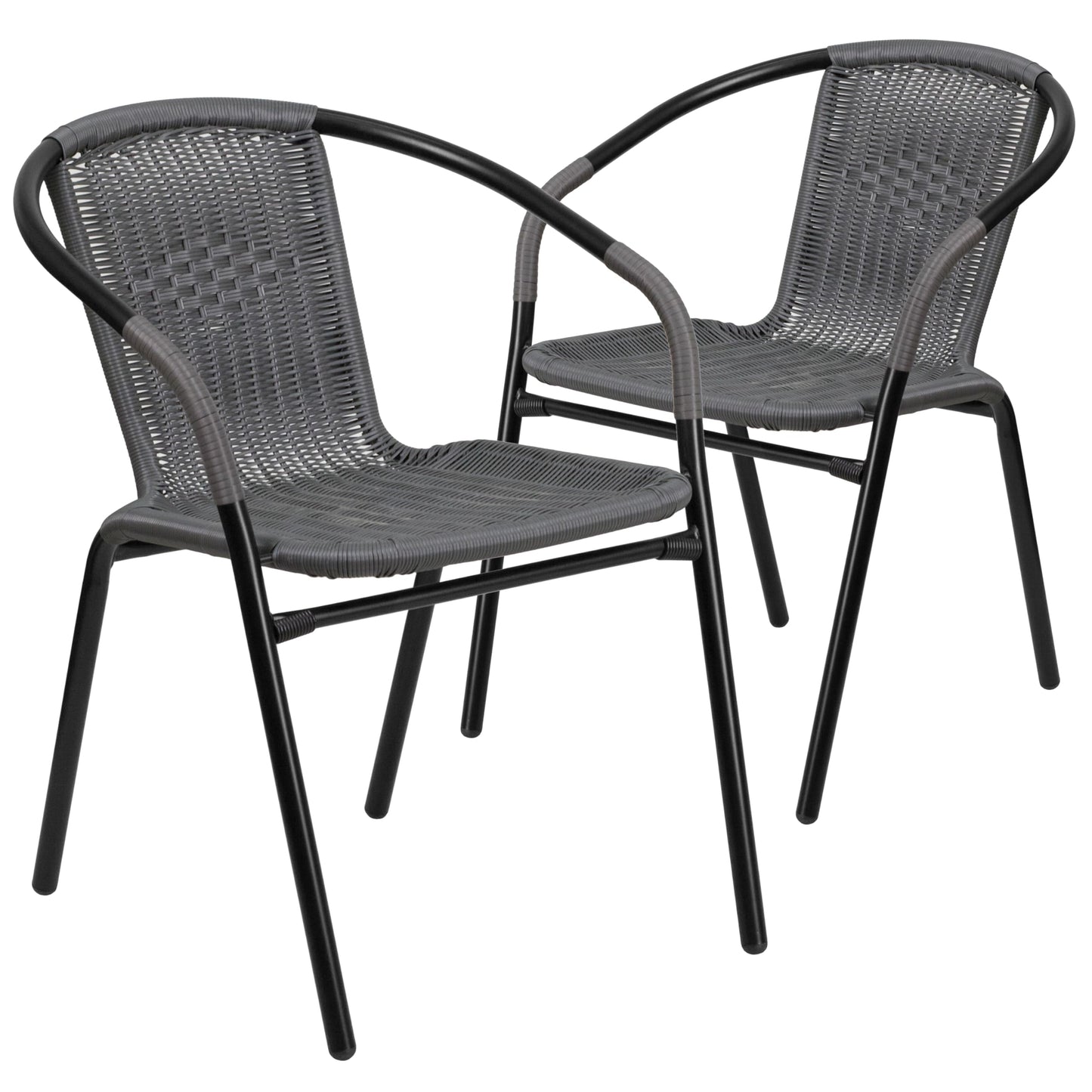 Flash Furniture Lila Modern Rattan Indoor/Outdoor Stackable Dining Chairs, Stacking Rattan Bistro Chairs for Patio or Restaurant, Set of 4, Brown