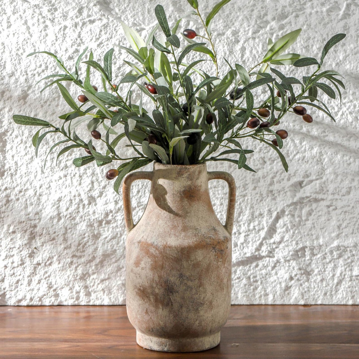 Mitt&Ditt Ceramic Flower Vase with Handles, 11 inch Tall Off-White Vase, Large Decorative Terracotta Vases, Farmhouse Rustic Pottery Vases for Home Decor, Living Room, Table
