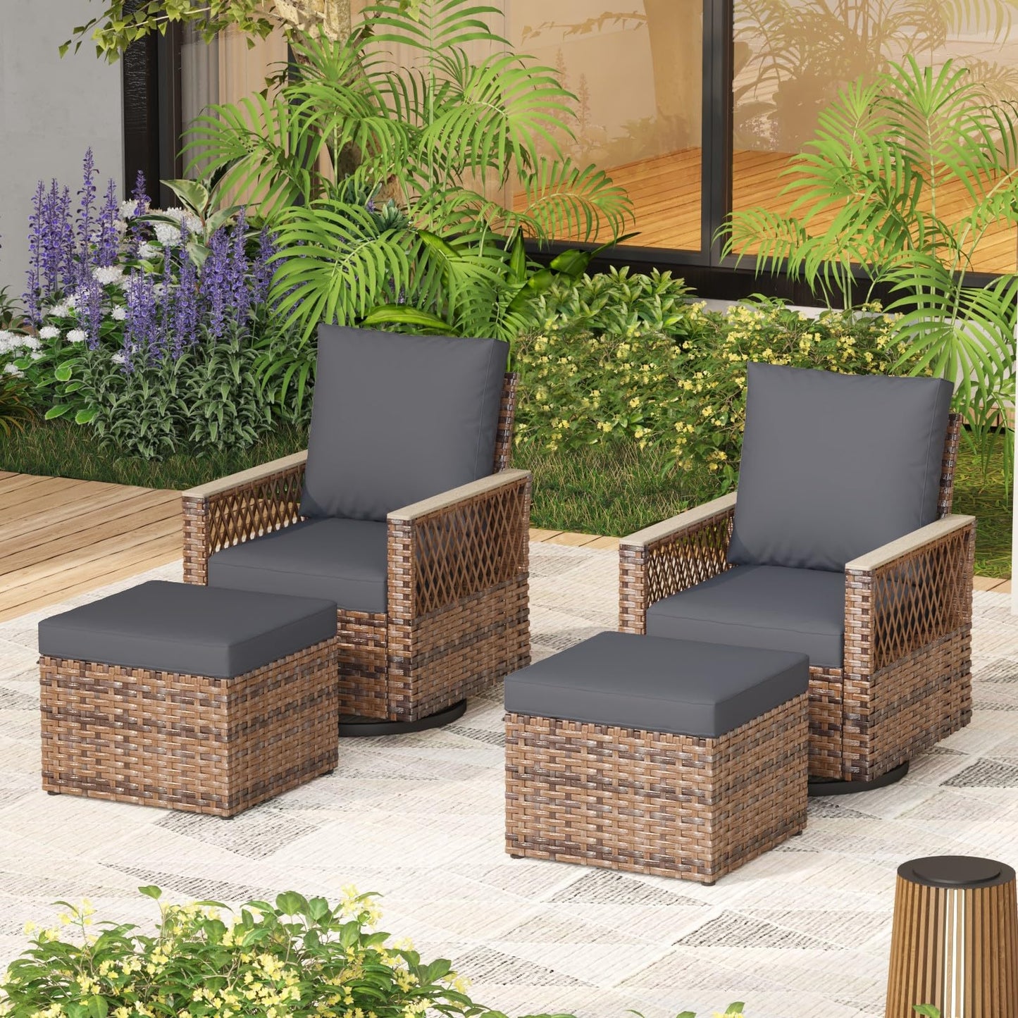 MELLCOM 3 Pieces Patio Bistro Set, Outdoor Wicker Chairs with Side Table, All-Weather Patio Furniture Set with Water-Resistant Cushions and High Back for Garden, Backyard