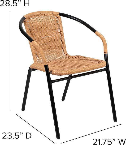 BizChair 2 Pack Beige Rattan Indoor-Outdoor Restaurant Stack Chair