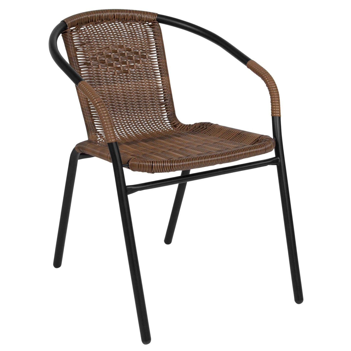 Flash Furniture Lila Modern Rattan Indoor/Outdoor Stackable Dining Chairs, Stacking Rattan Bistro Chairs for Patio or Restaurant, Set of 4, Black
