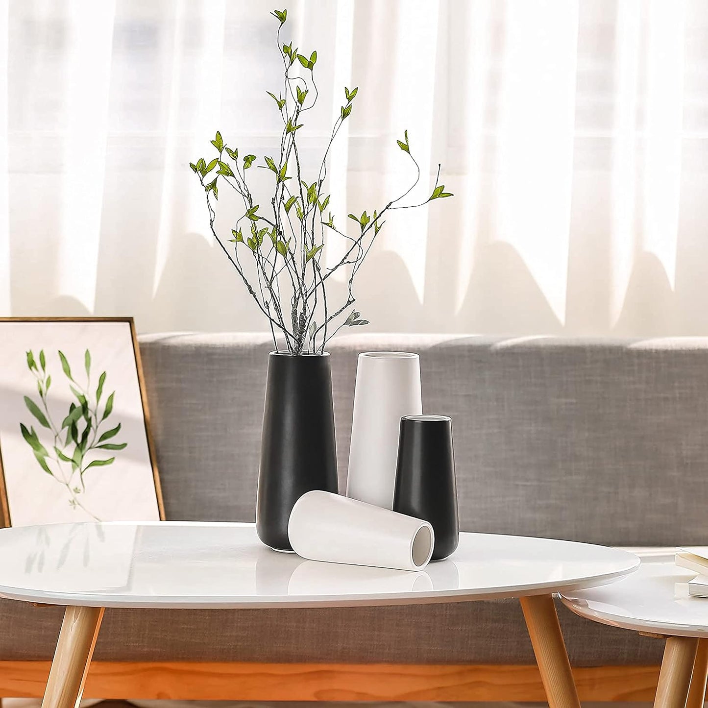 D'vine Dev 11 Inch Ceramic Flower Vase Matte Finishing, Minimalist Design for Home Décor, Bedroom, Living Room, Centerpieces, Office, White, VS-XH-D-2