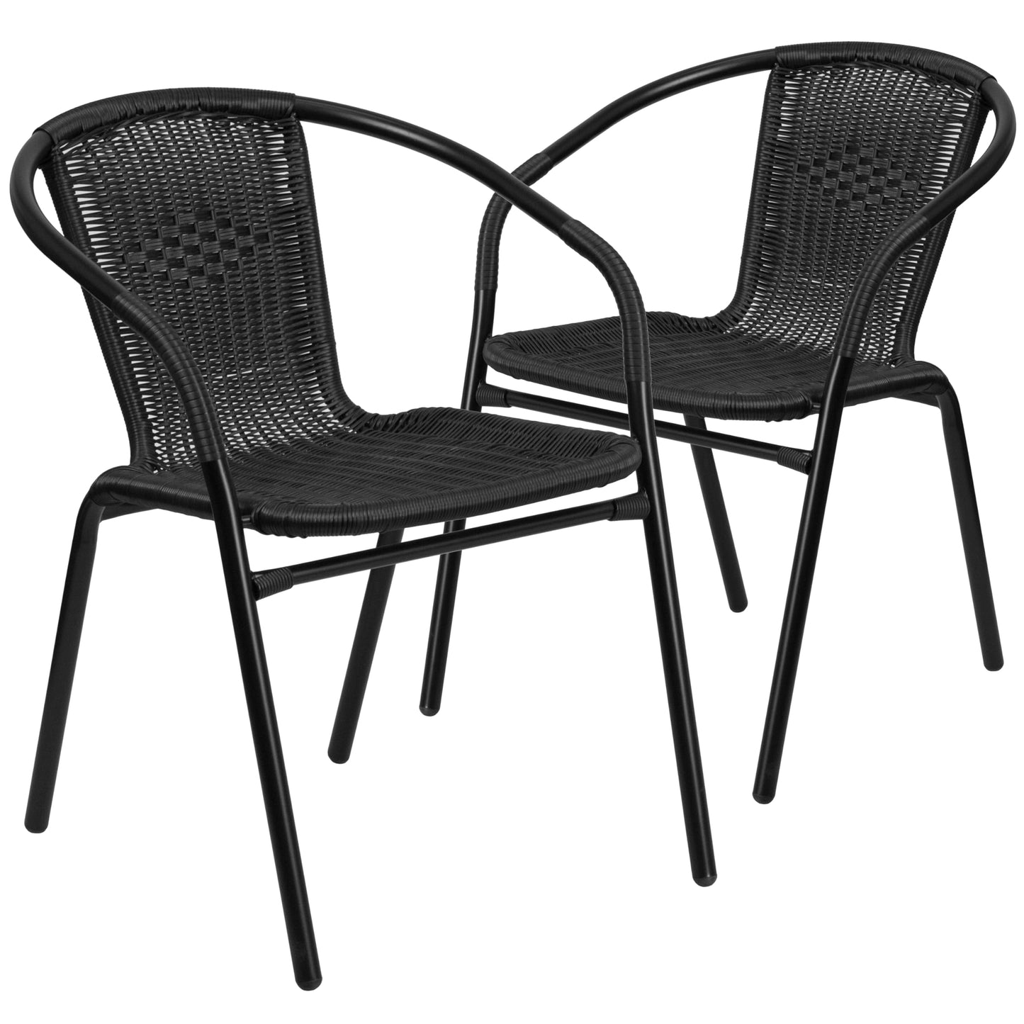Flash Furniture Lila Modern Rattan Indoor/Outdoor Stackable Dining Chairs, Stacking Rattan Bistro Chairs for Patio or Restaurant, Set of 4, Brown