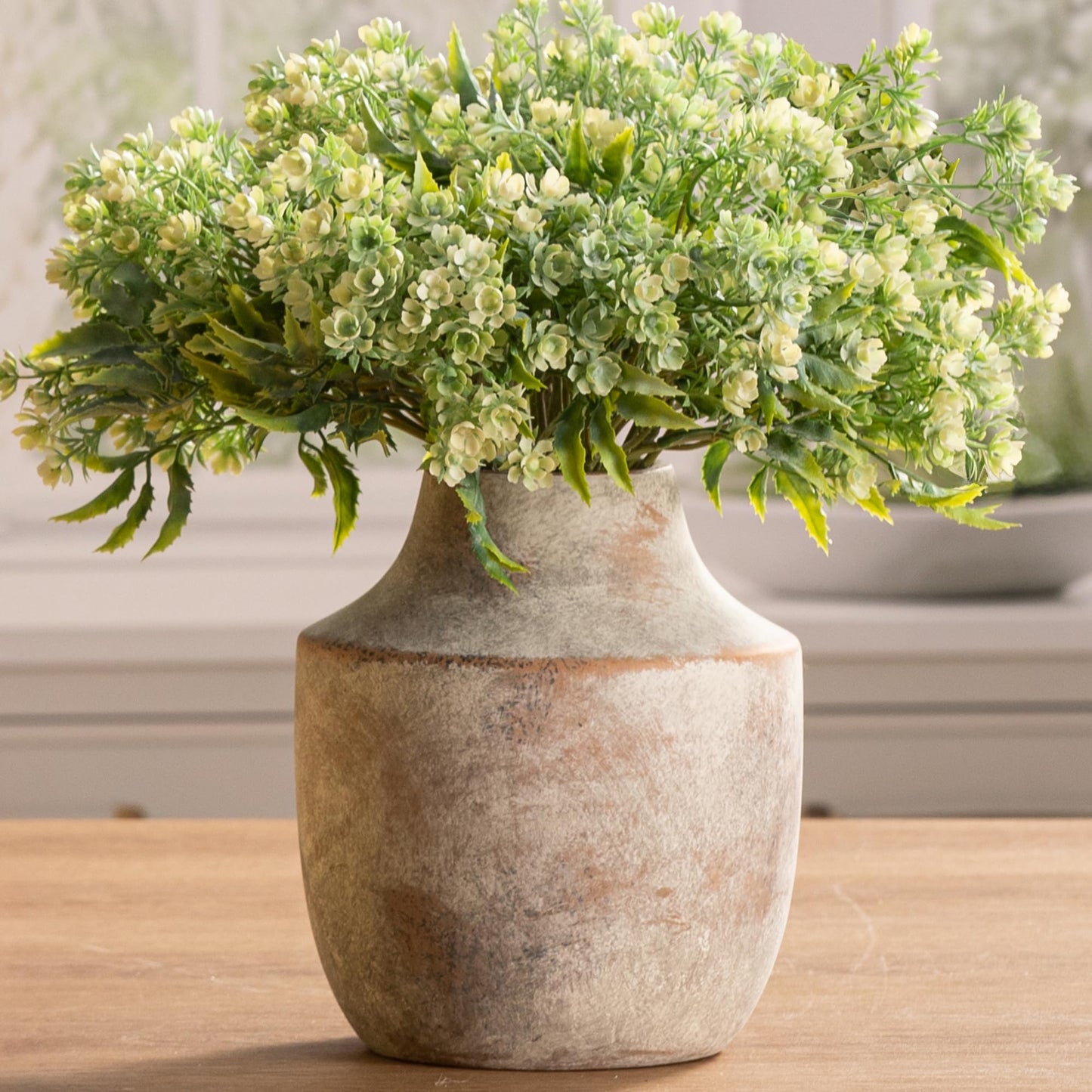 Mitt&Ditt Ceramic Flower Vase with Handles, 11 inch Tall Off-White Vase, Large Decorative Terracotta Vases, Farmhouse Rustic Pottery Vases for Home Decor, Living Room, Table