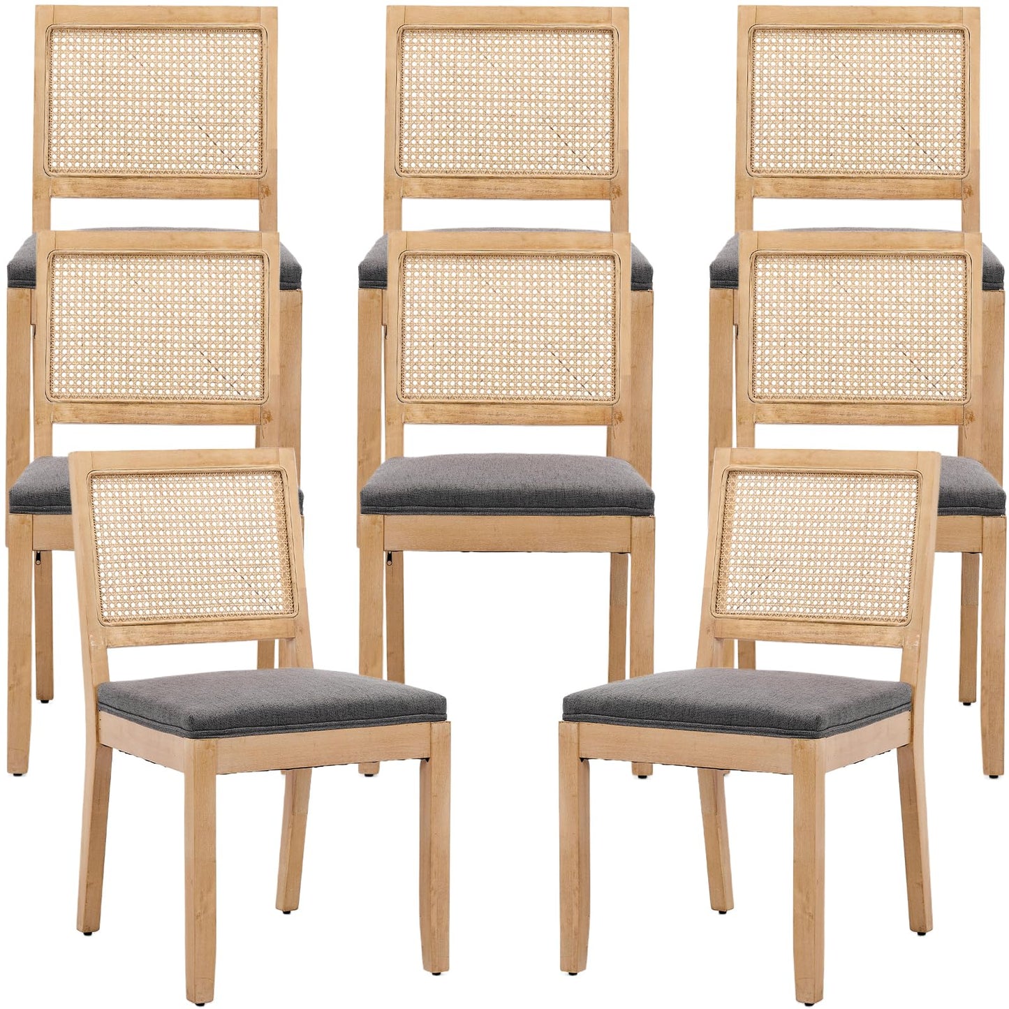 French Country Dining Chairs Set of 6, Ivory Boho Style Woven Back Kitchen Chairs, Linen Upholstered Seats with Wood Legs for Kitchen & Dining Room, Sillas de Comedor (Beige, 6Pcs)