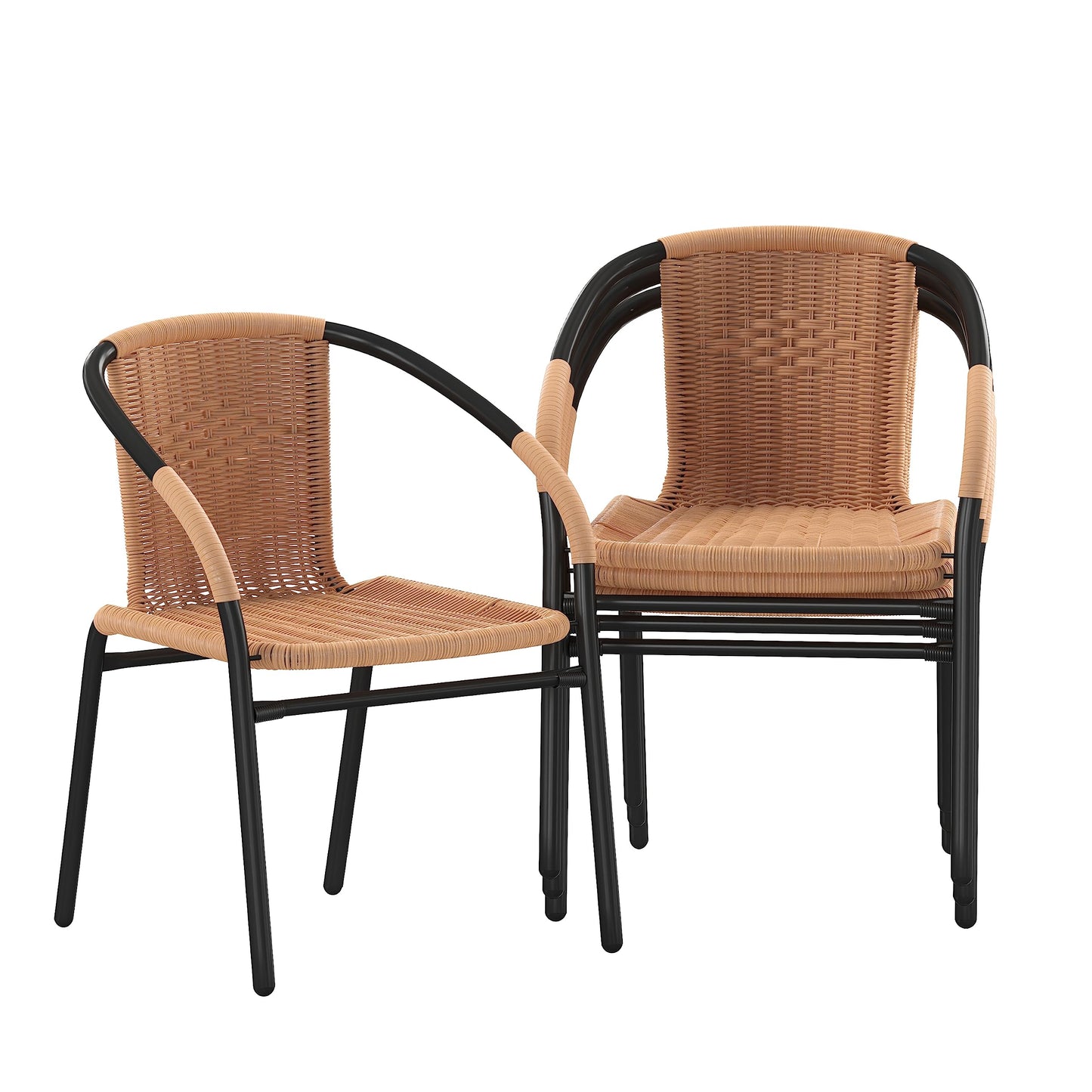 Flash Furniture Lila Modern Rattan Indoor/Outdoor Stackable Dining Chairs, Stacking Rattan Bistro Chairs for Patio or Restaurant, Set of 4, Brown