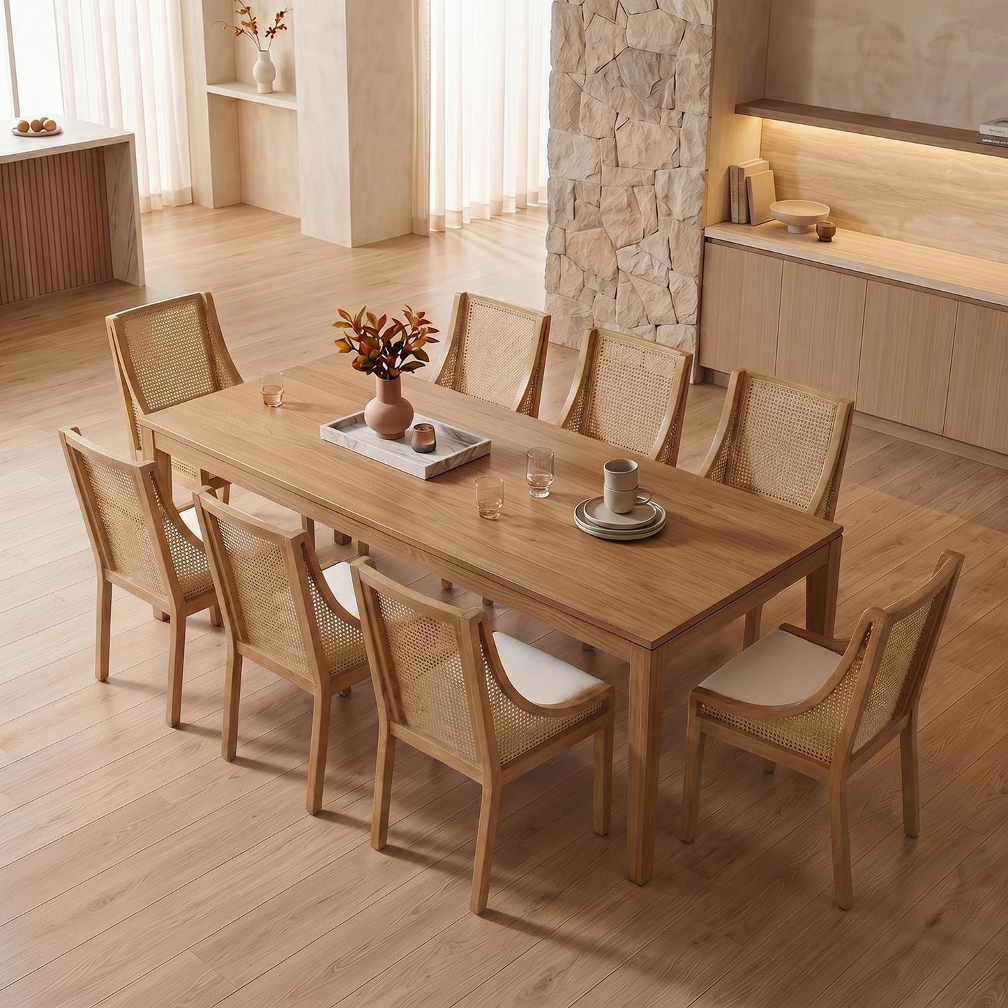 Farmhouse Dining Chairs Set of 4, French Country Woven Kitchen & Dining Room Chairs, Boho Woven Back Linen Upholstered Kitchen Chair, Solid Wood Frame, Sillas de Comedor (Beige, Woven, 4 Pcs)