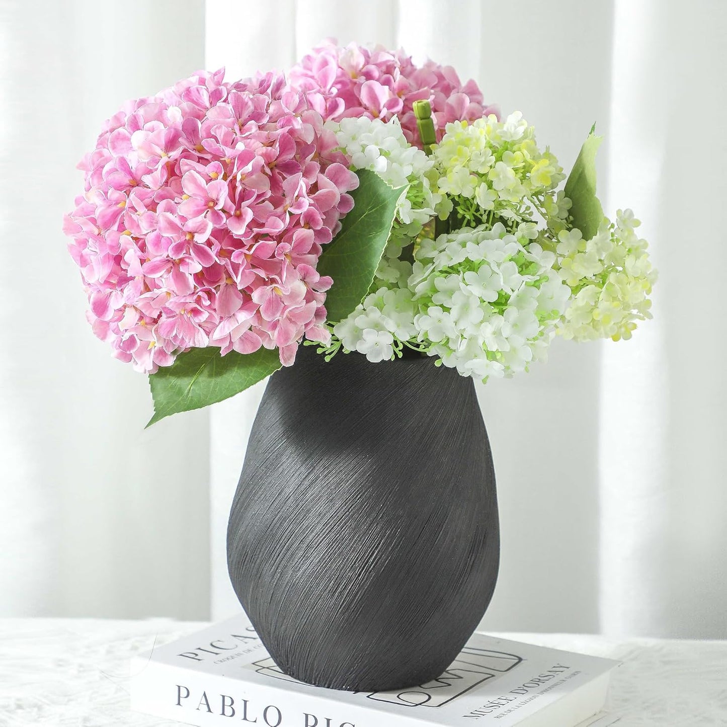 ALMA White Modern Ceramic Vase, 8'' Tall Minimalist Flower Vase for Home Decor, Beige Textured Vase for Living Room, Bedroom, Enterway, Bookshelf, Mantel,Dinning Table, Gift for Wedding & Holiday