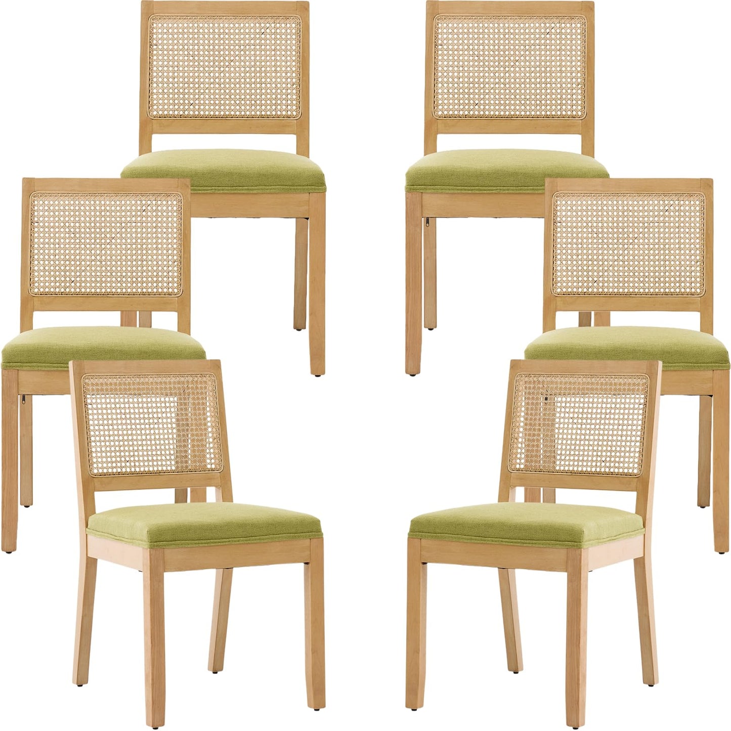 French Country Dining Chairs Set of 6, Ivory Boho Style Woven Back Kitchen Chairs, Linen Upholstered Seats with Wood Legs for Kitchen & Dining Room, Sillas de Comedor (Beige, 6Pcs)