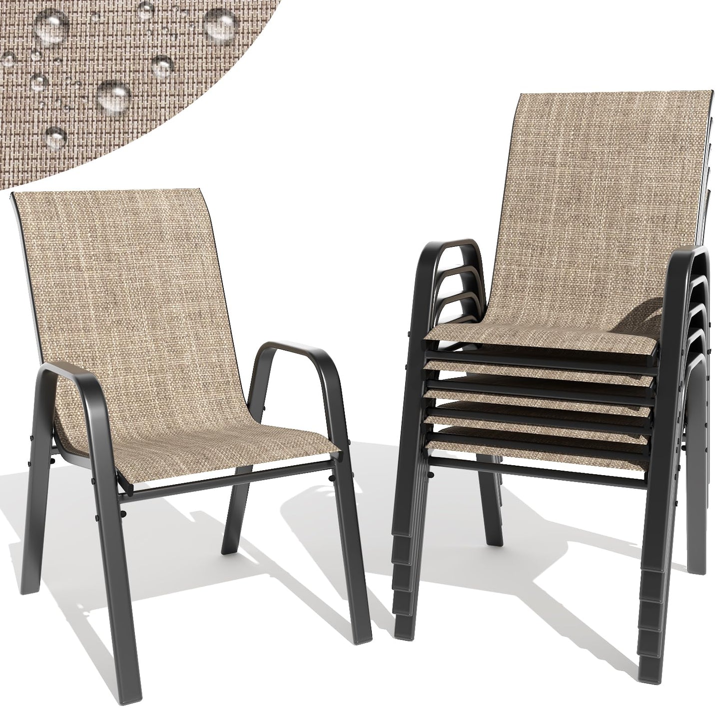 Patio Dining Chairs Set of 4 Outdoor Stackable Dining Chairs for All Weather 350lbs Capacity Heavy Duty Textilene Fabric Rustproof Metal Frame Patio Furniture for Backyard Garden Poolside (Brown)