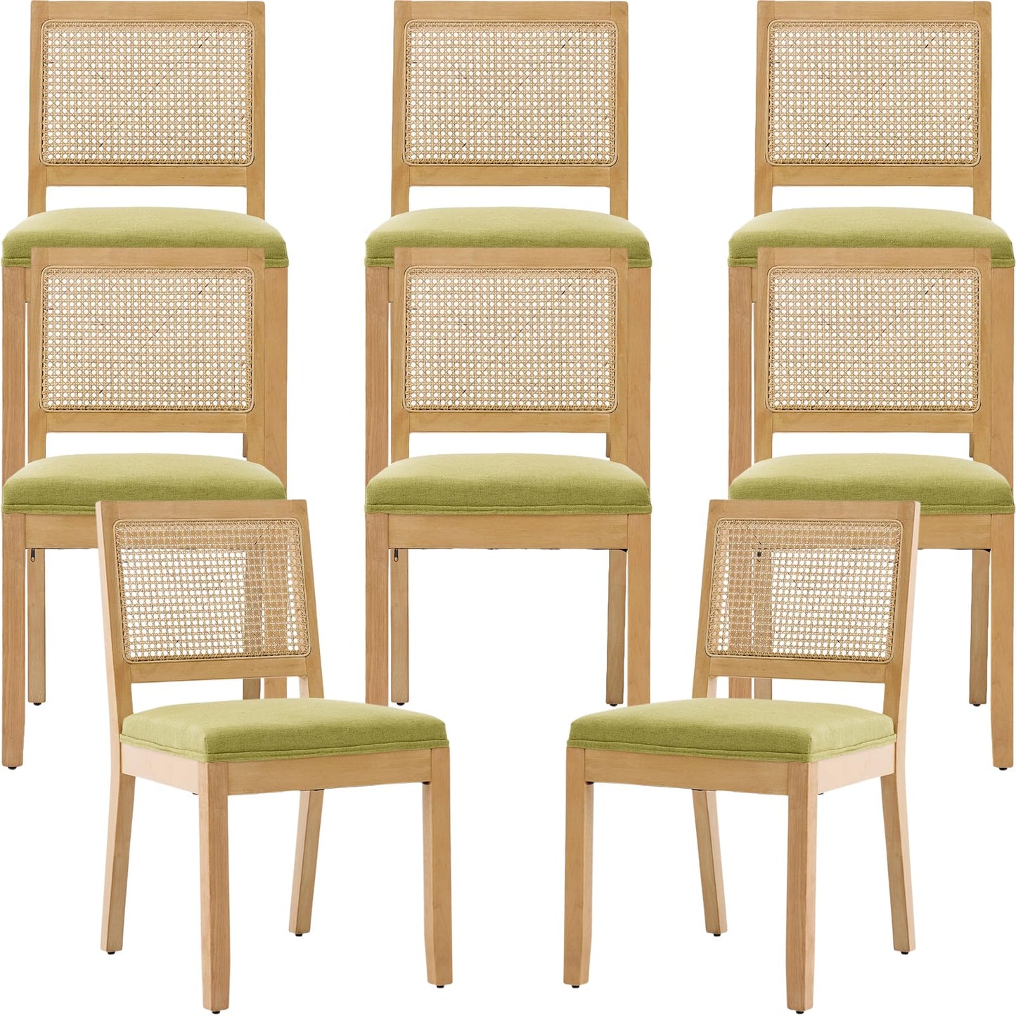 French Country Dining Chairs Set of 6, Ivory Boho Style Woven Back Kitchen Chairs, Linen Upholstered Seats with Wood Legs for Kitchen & Dining Room, Sillas de Comedor (Beige, 6Pcs)