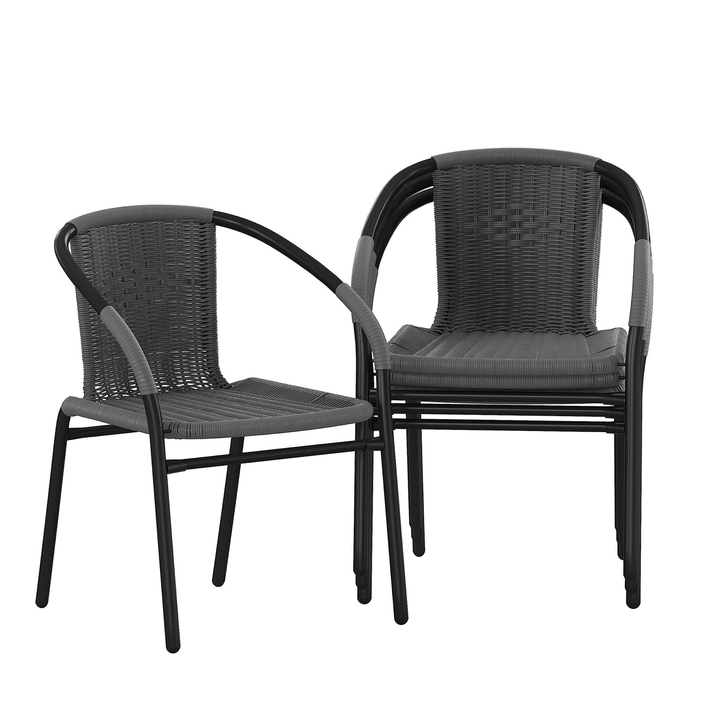 Flash Furniture Lila Modern Rattan Indoor/Outdoor Stackable Dining Chairs, Stacking Rattan Bistro Chairs for Patio or Restaurant, Set of 4, Black