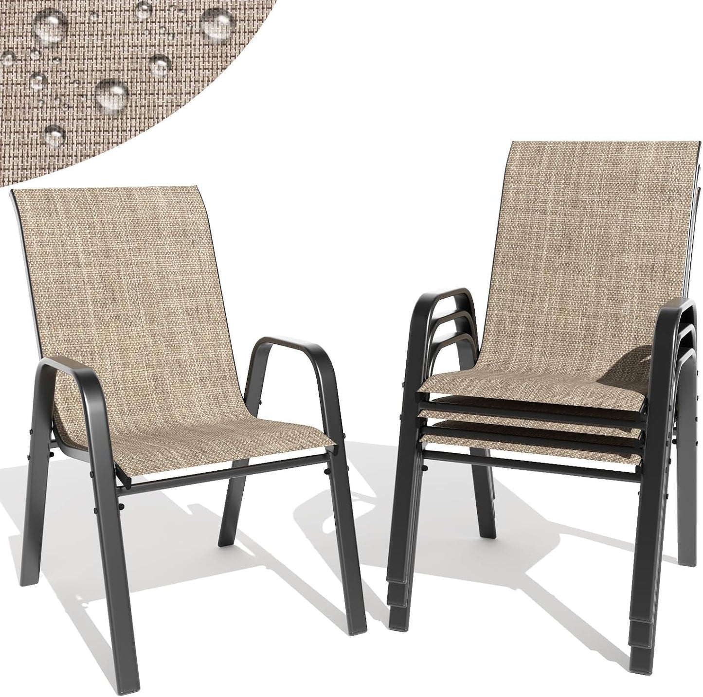 Patio Dining Chairs Set of 4 Outdoor Stackable Dining Chairs for All Weather 350lbs Capacity Heavy Duty Textilene Fabric Rustproof Metal Frame Patio Furniture for Backyard Garden Poolside (Brown)