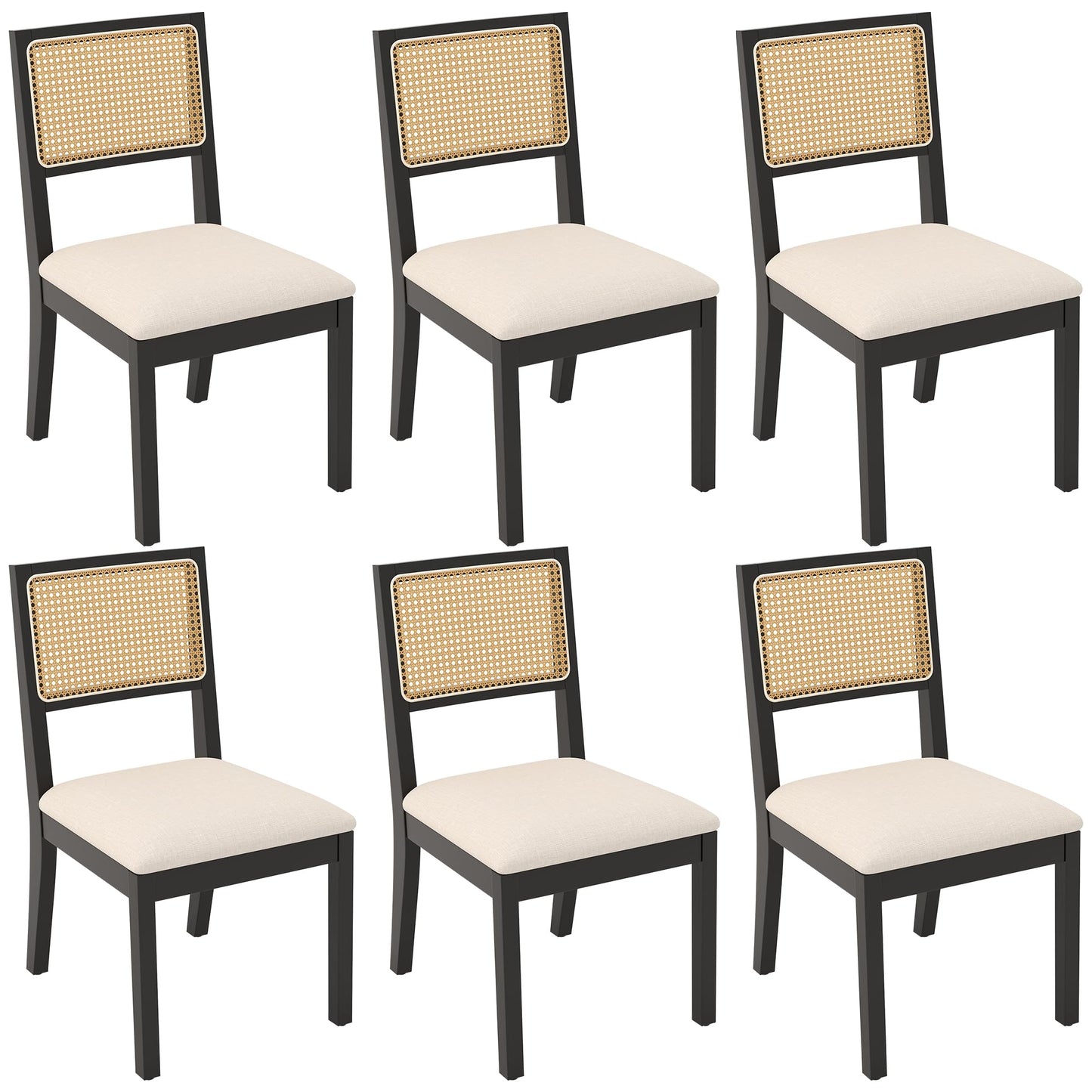 Westice Rattan Dining Chairs Set of 4, Farmhouse Natural Dining Room Chairs with Upholstered Cushion, Wood Armless Chairs for Kitchen/Restaurant