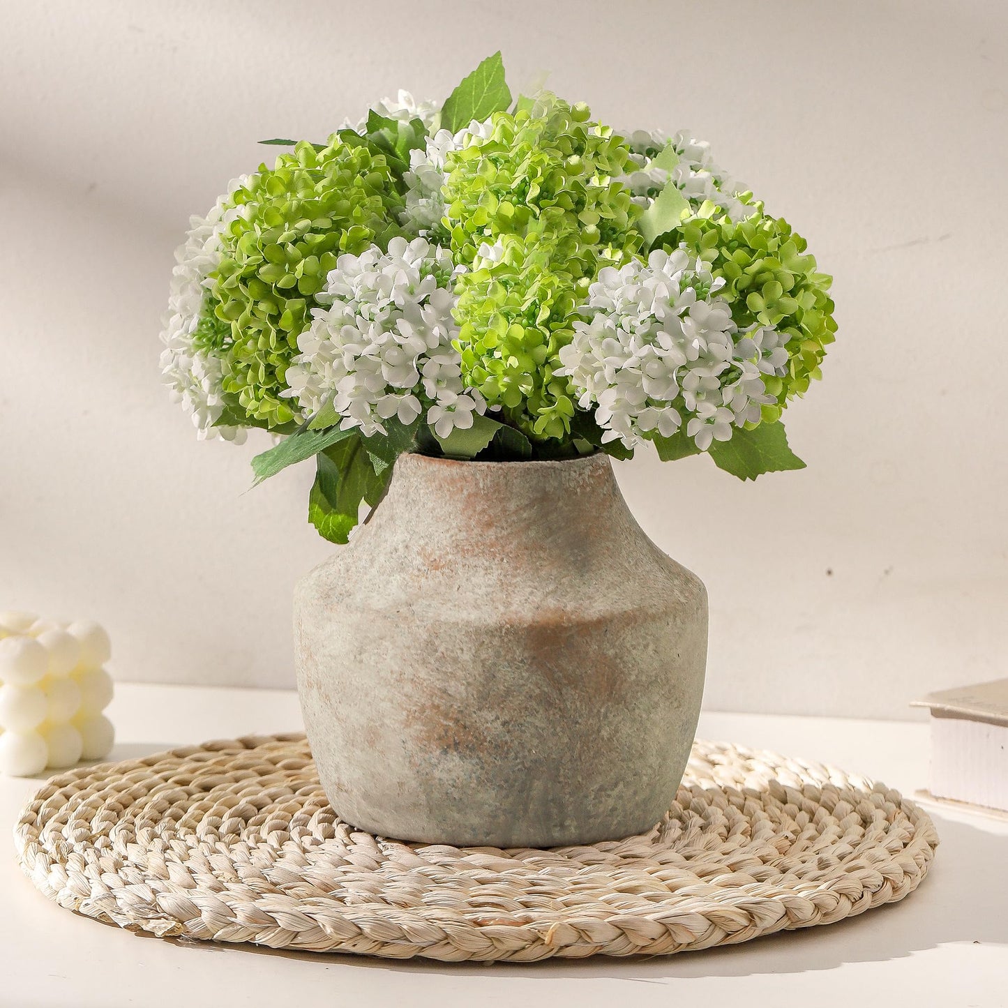 Mitt&Ditt Ceramic Flower Vase with Handles, 11 inch Tall Off-White Vase, Large Decorative Terracotta Vases, Farmhouse Rustic Pottery Vases for Home Decor, Living Room, Table