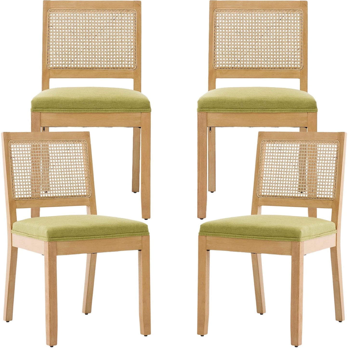 French Country Dining Chairs Set of 6, Ivory Boho Style Woven Back Kitchen Chairs, Linen Upholstered Seats with Wood Legs for Kitchen & Dining Room, Sillas de Comedor (Beige, 6Pcs)