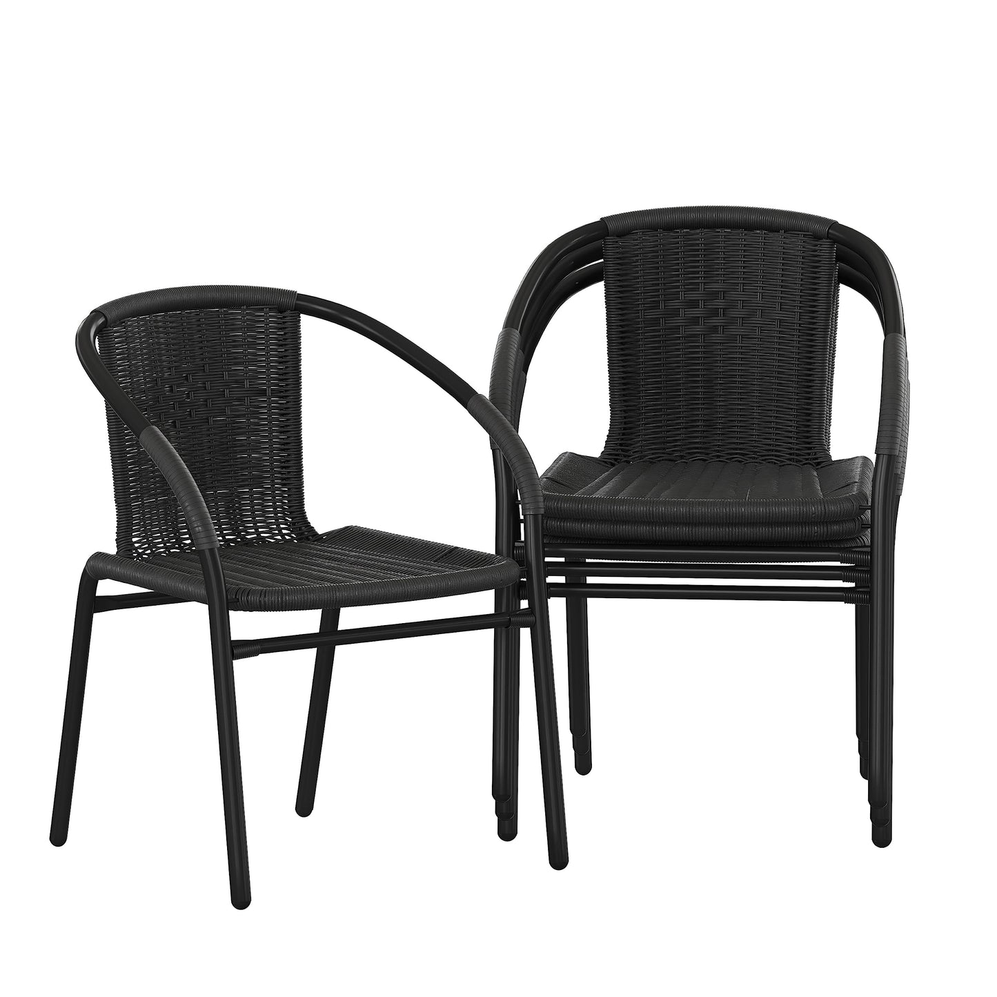 Flash Furniture Lila Modern Rattan Indoor/Outdoor Stackable Dining Chairs, Stacking Rattan Bistro Chairs for Patio or Restaurant, Set of 4, Brown