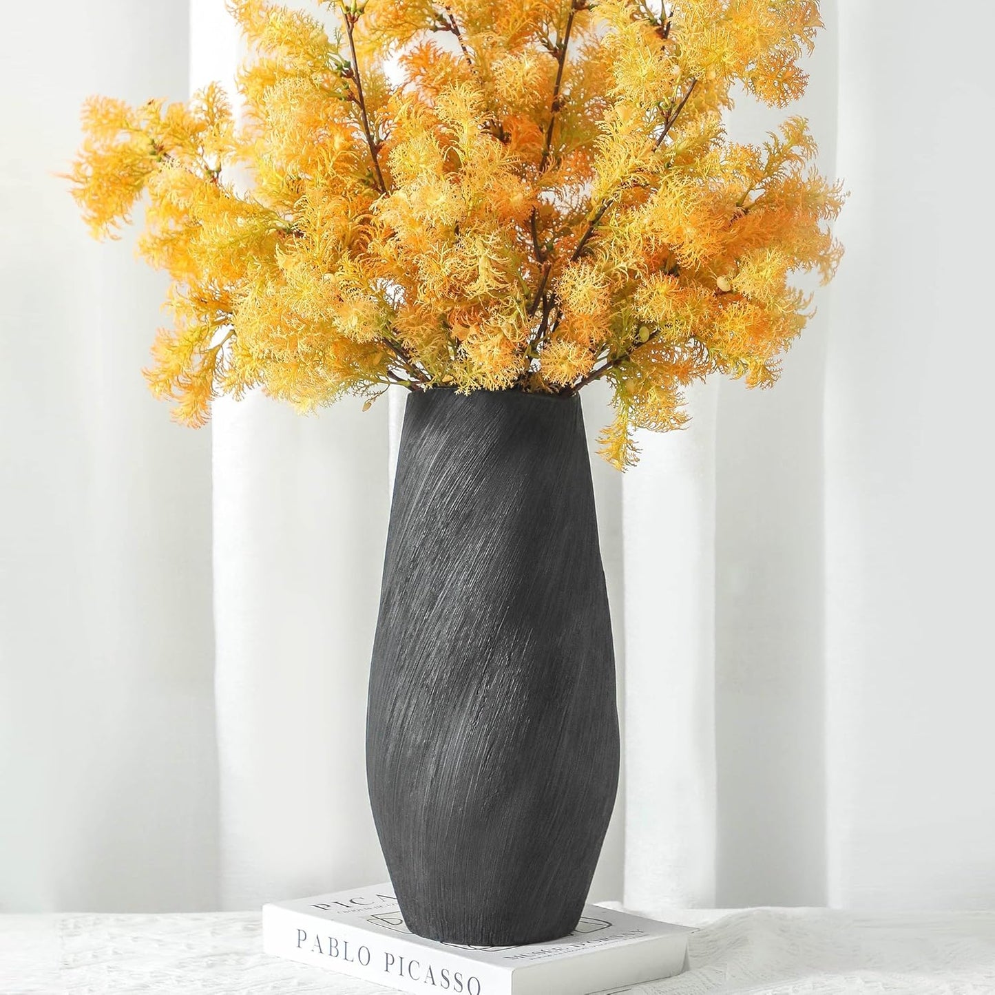 ALMA White Modern Ceramic Vase, 8'' Tall Minimalist Flower Vase for Home Decor, Beige Textured Vase for Living Room, Bedroom, Enterway, Bookshelf, Mantel,Dinning Table, Gift for Wedding & Holiday