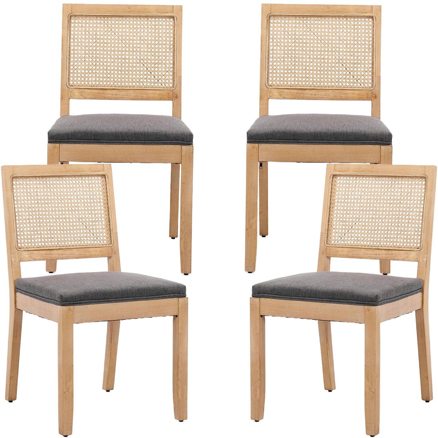 French Country Dining Chairs Set of 6, Ivory Boho Style Woven Back Kitchen Chairs, Linen Upholstered Seats with Wood Legs for Kitchen & Dining Room, Sillas de Comedor (Beige, 6Pcs)