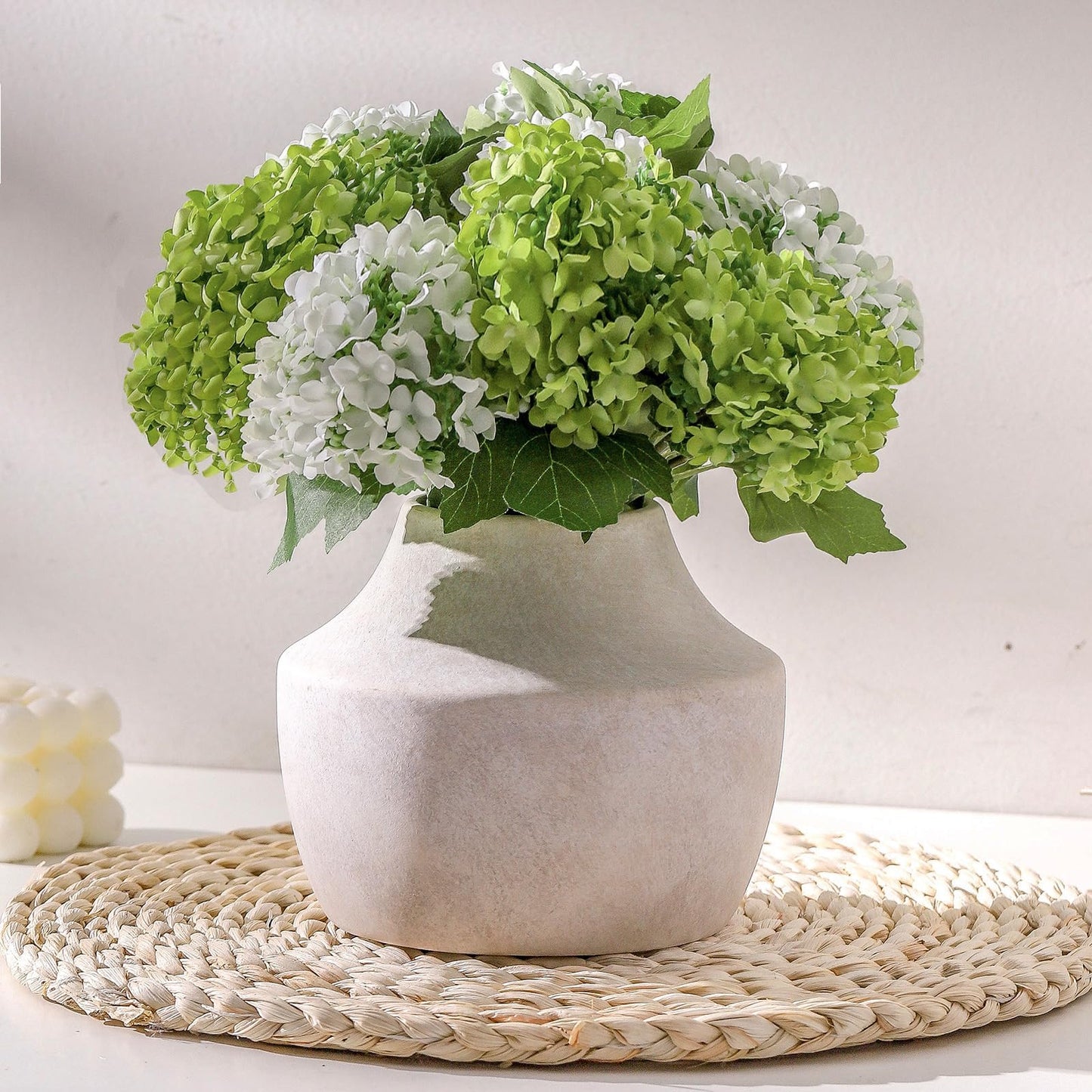 Mitt&Ditt Ceramic Flower Vase with Handles, 11 inch Tall Off-White Vase, Large Decorative Terracotta Vases, Farmhouse Rustic Pottery Vases for Home Decor, Living Room, Table