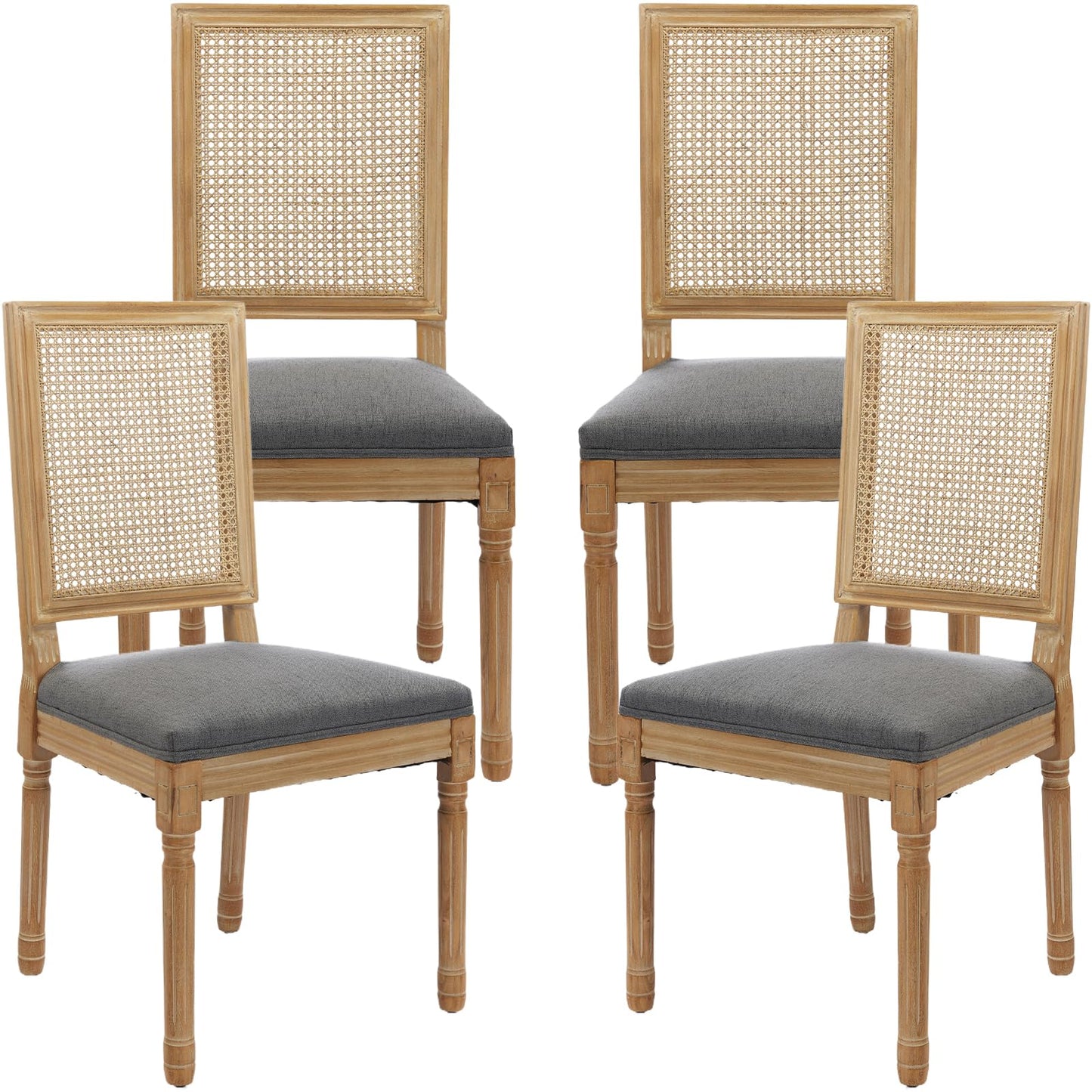 French Country Dining Chairs Set of 6, Ivory Boho Style Woven Back Kitchen Chairs, Linen Upholstered Seats with Wood Legs for Kitchen & Dining Room, Sillas de Comedor (Beige, 6Pcs)