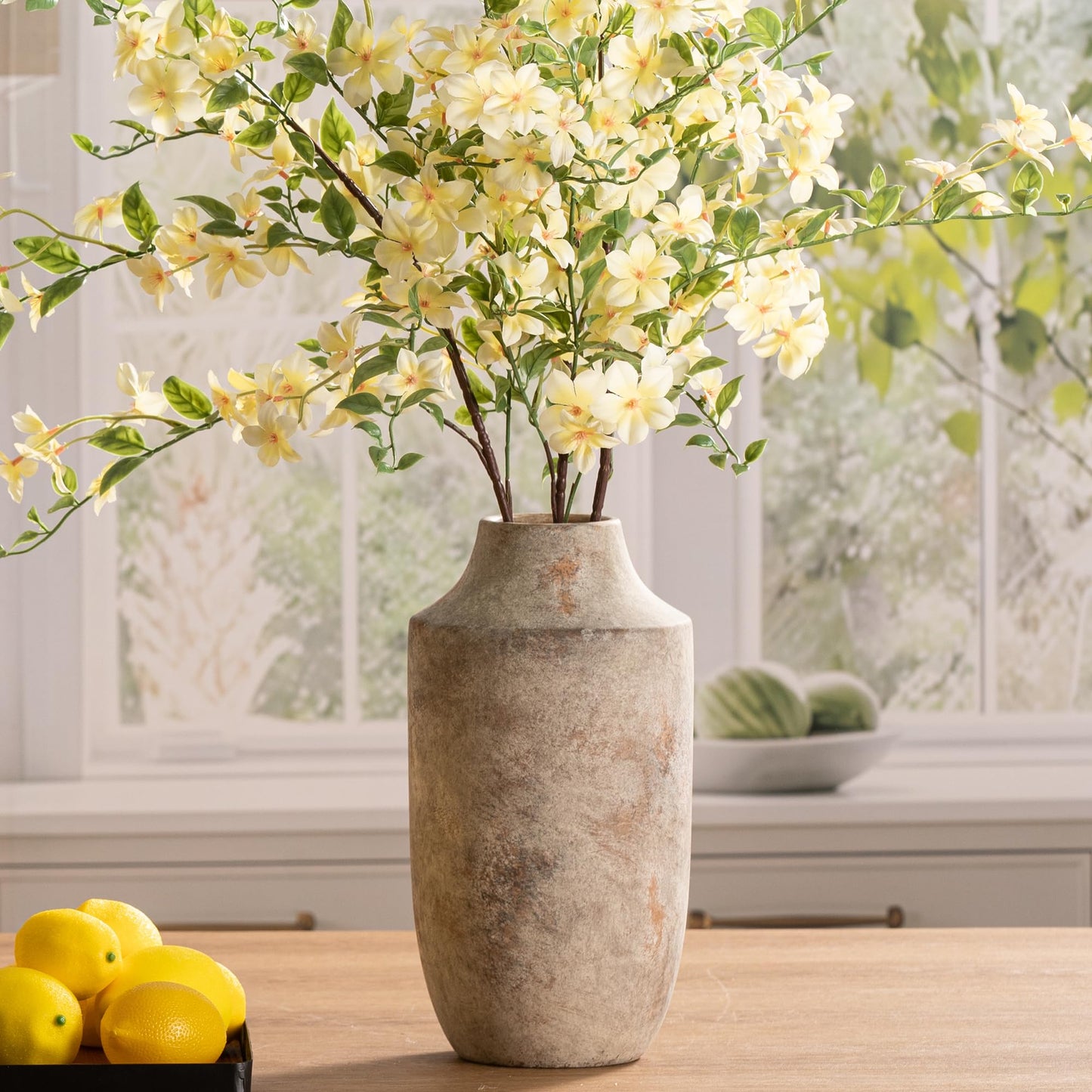 Mitt&Ditt Ceramic Flower Vase with Handles, 11 inch Tall Off-White Vase, Large Decorative Terracotta Vases, Farmhouse Rustic Pottery Vases for Home Decor, Living Room, Table