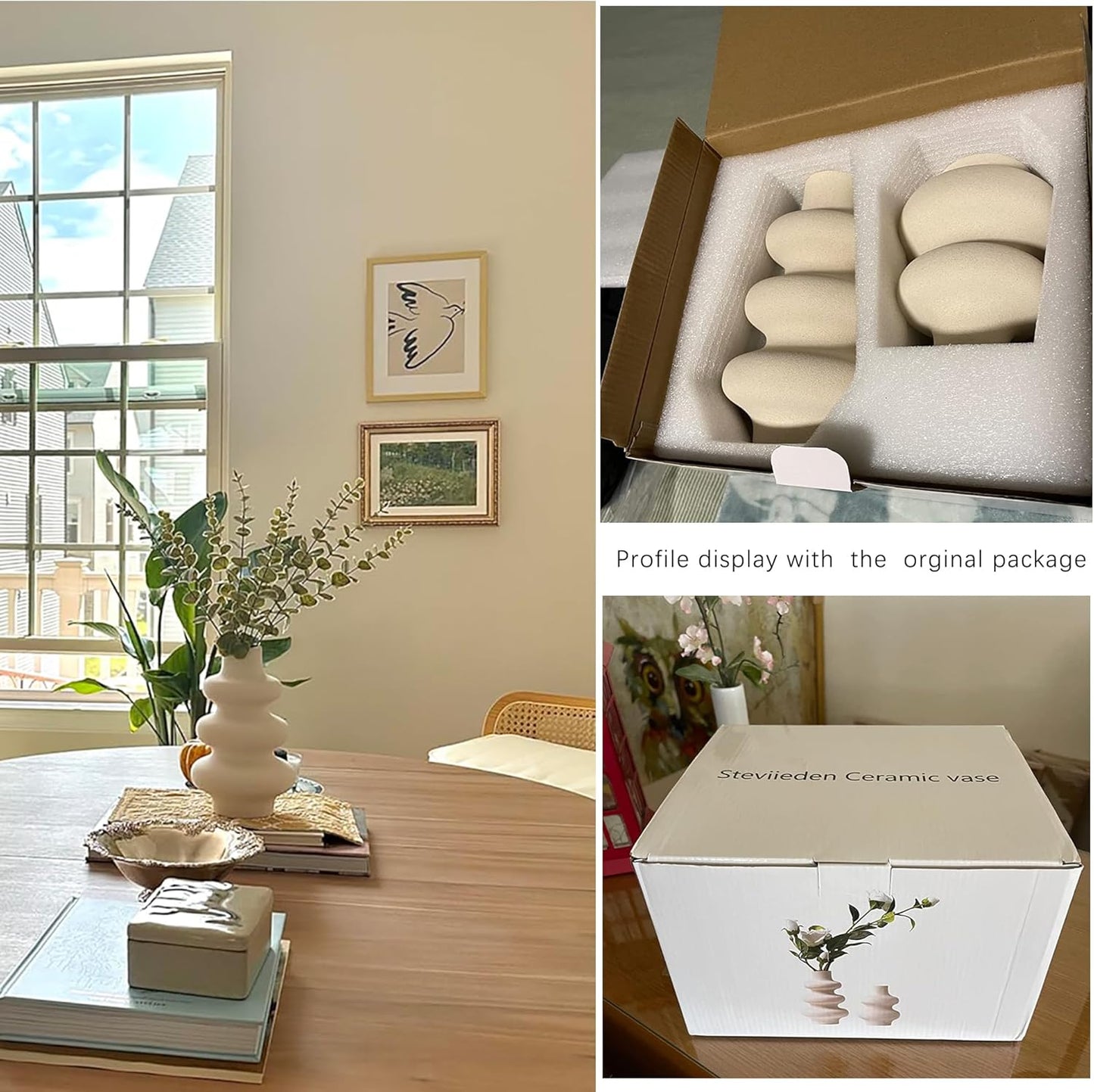 Steviieden Ceramic Vases Set 2, Modern Home Decor,Off White Round Vases,Modern Dried Flower Vases, Boho Home Decor for Centerpieces Wedding Dinner Table Party Living Room Office Bedroom