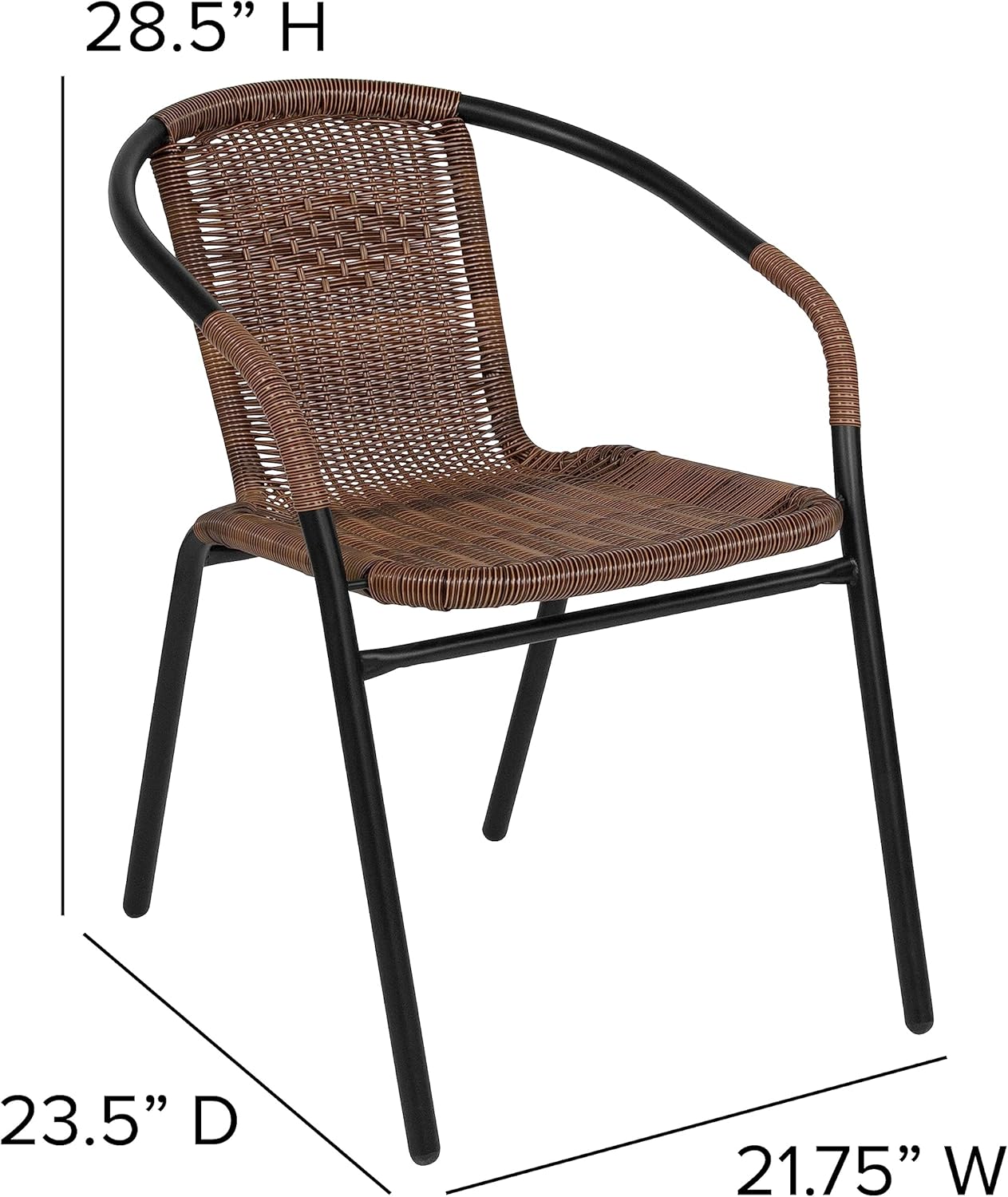 Flash Furniture Lila Modern Rattan Indoor/Outdoor Stackable Dining Chairs, Stacking Rattan Bistro Chairs for Patio or Restaurant, Set of 4, Brown