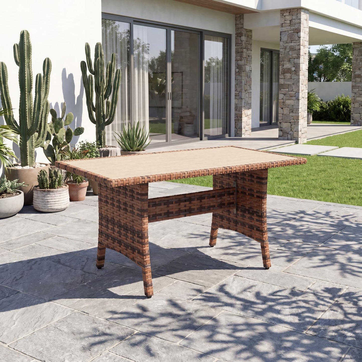 MELLCOM 3 Pieces Patio Bistro Set, Outdoor Wicker Chairs with Side Table, All-Weather Patio Furniture Set with Water-Resistant Cushions and High Back for Garden, Backyard