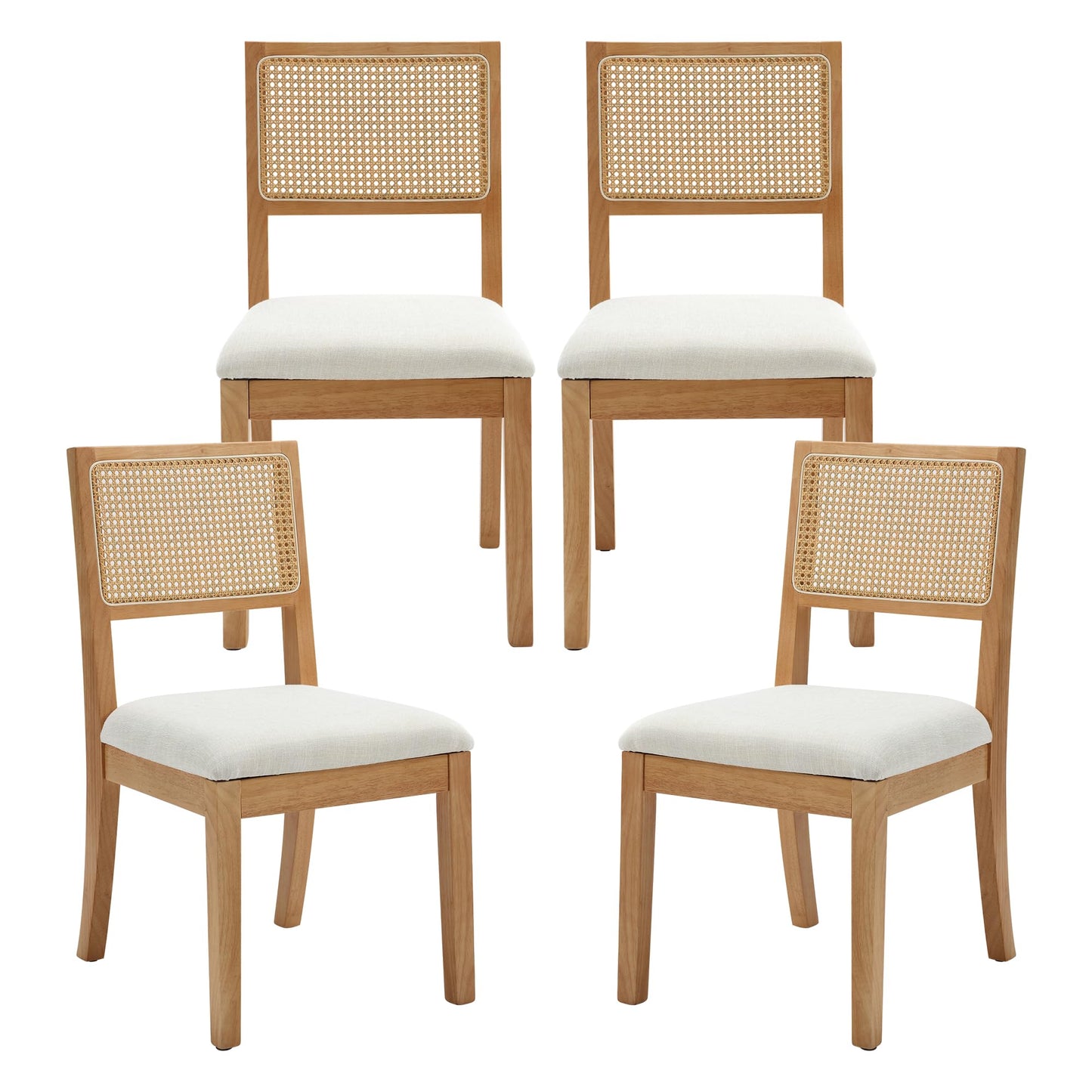 Westice Rattan Dining Chairs Set of 4, Farmhouse Natural Dining Room Chairs with Upholstered Cushion, Wood Armless Chairs for Kitchen/Restaurant