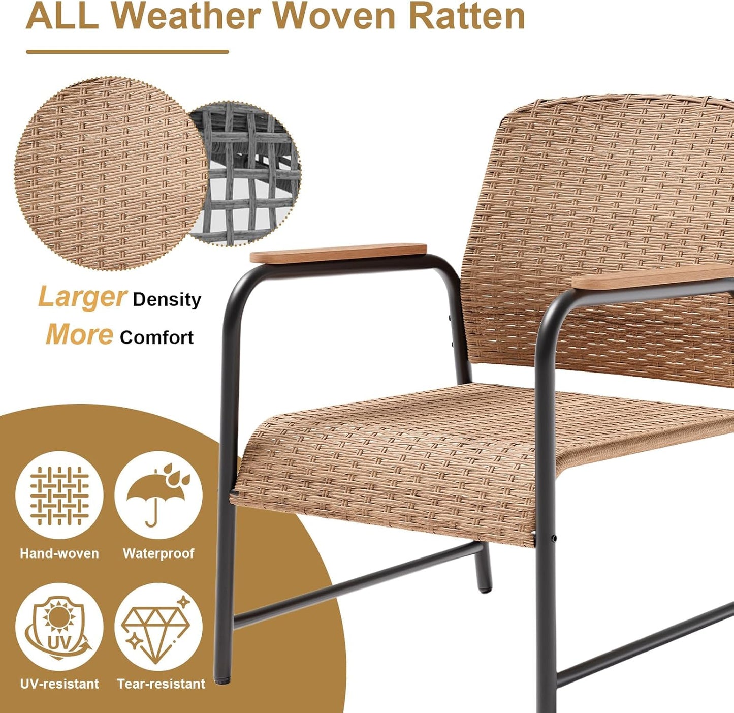 JOYURE 3 Pieces Outdoor Patio Furniture Set,All-Weather Wicker Rattan Bistro Set with Coffee Table and Cushions for Yard,Garden,Balcony,Beige