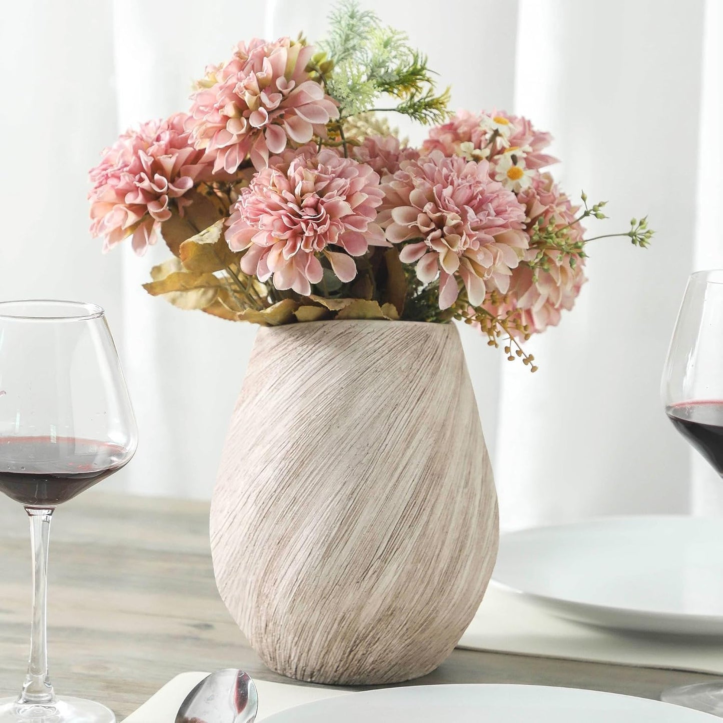 ALMA White Modern Ceramic Vase, 8'' Tall Minimalist Flower Vase for Home Decor, Beige Textured Vase for Living Room, Bedroom, Enterway, Bookshelf, Mantel,Dinning Table, Gift for Wedding & Holiday